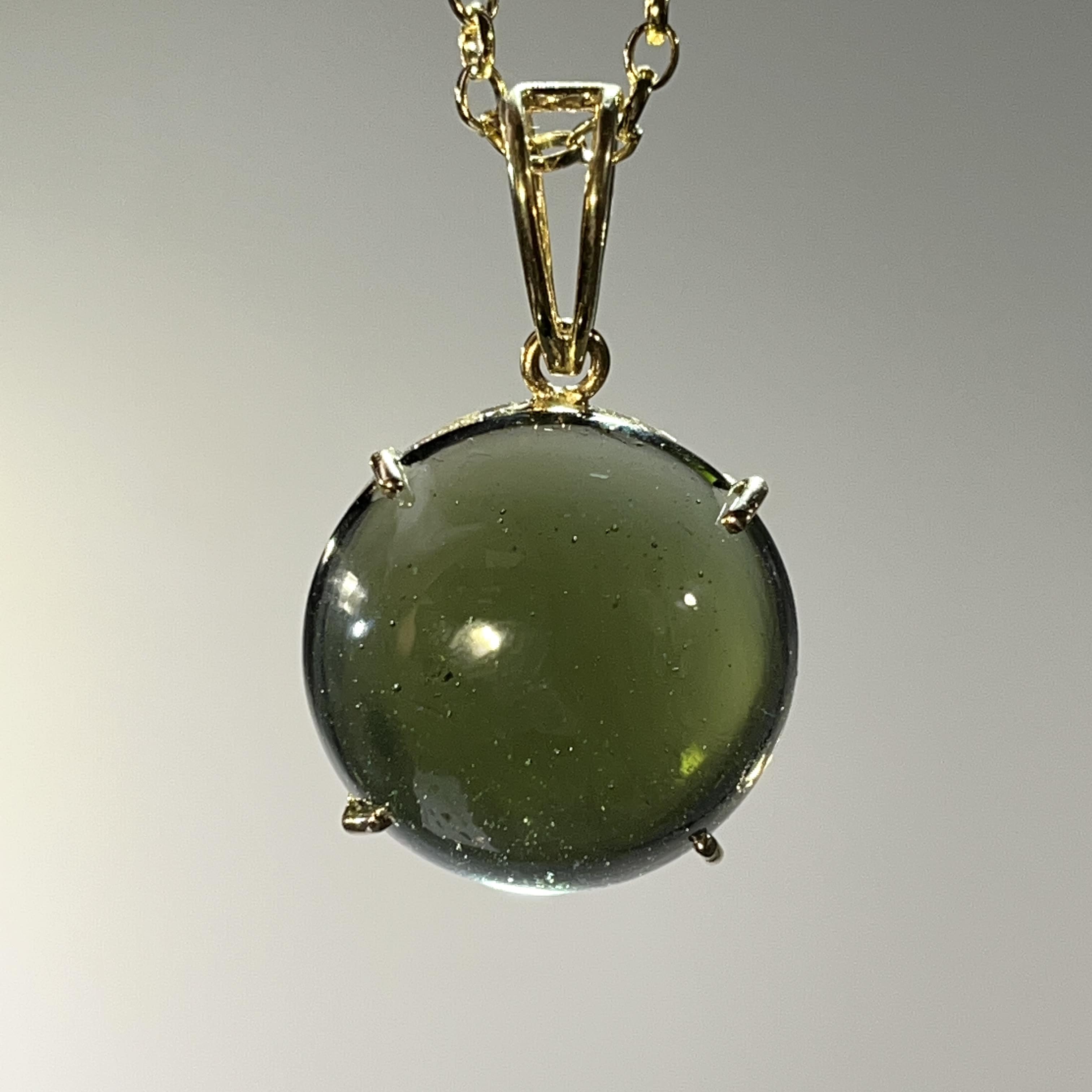 Moldavite pendant (polished) 14K GOLD globe for necklace healing crystal