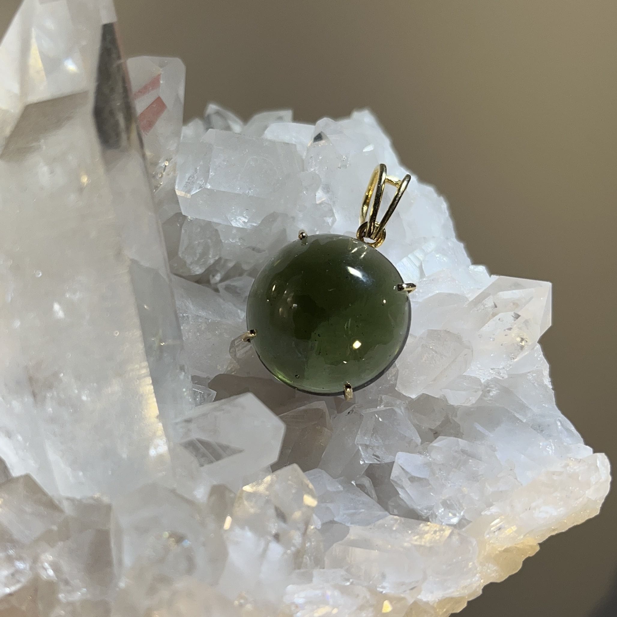 Moldavite pendant (polished) 14K GOLD globe for necklace healing crystal - Image 2