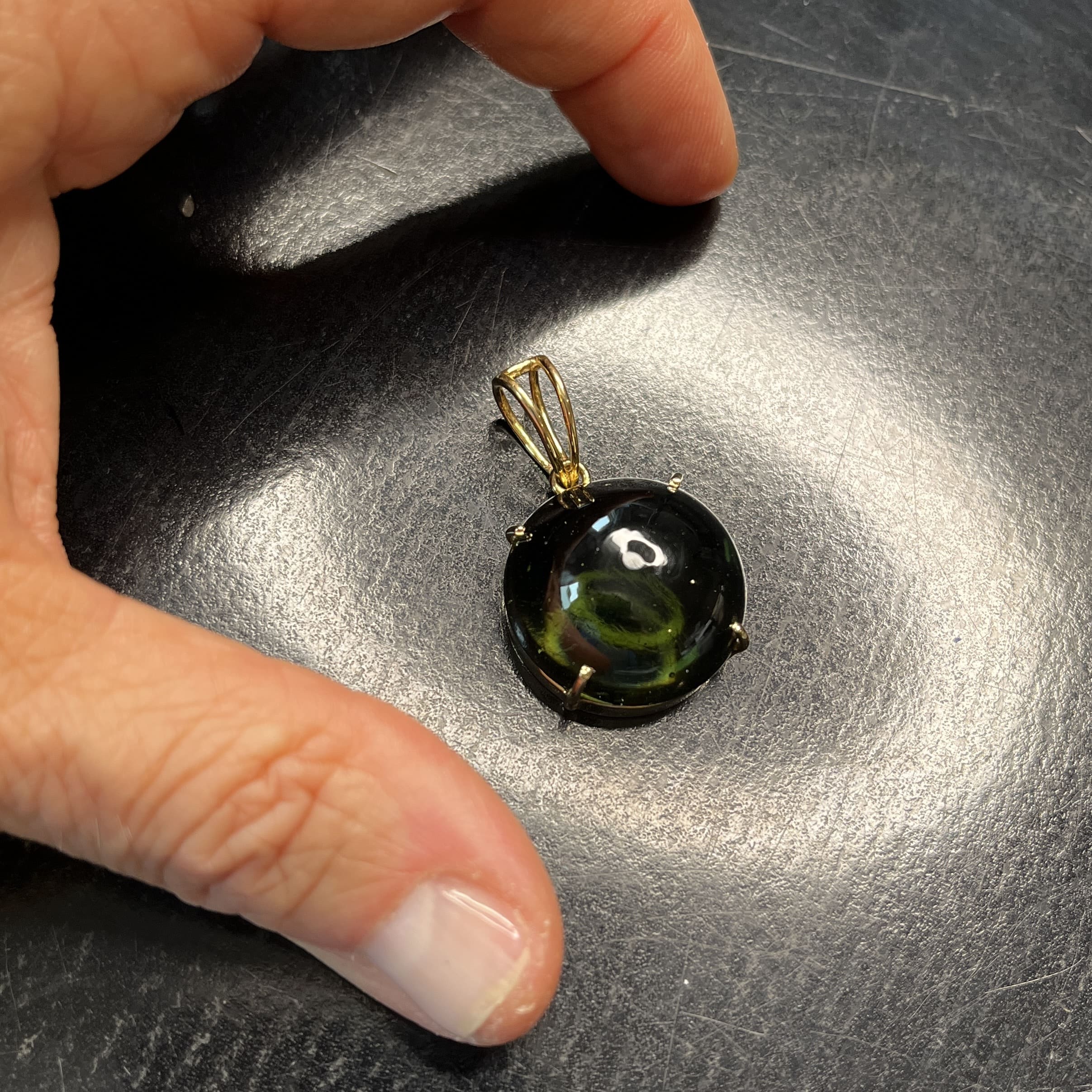 Moldavite pendant (polished) 14K GOLD globe for necklace healing crystal - Image 3