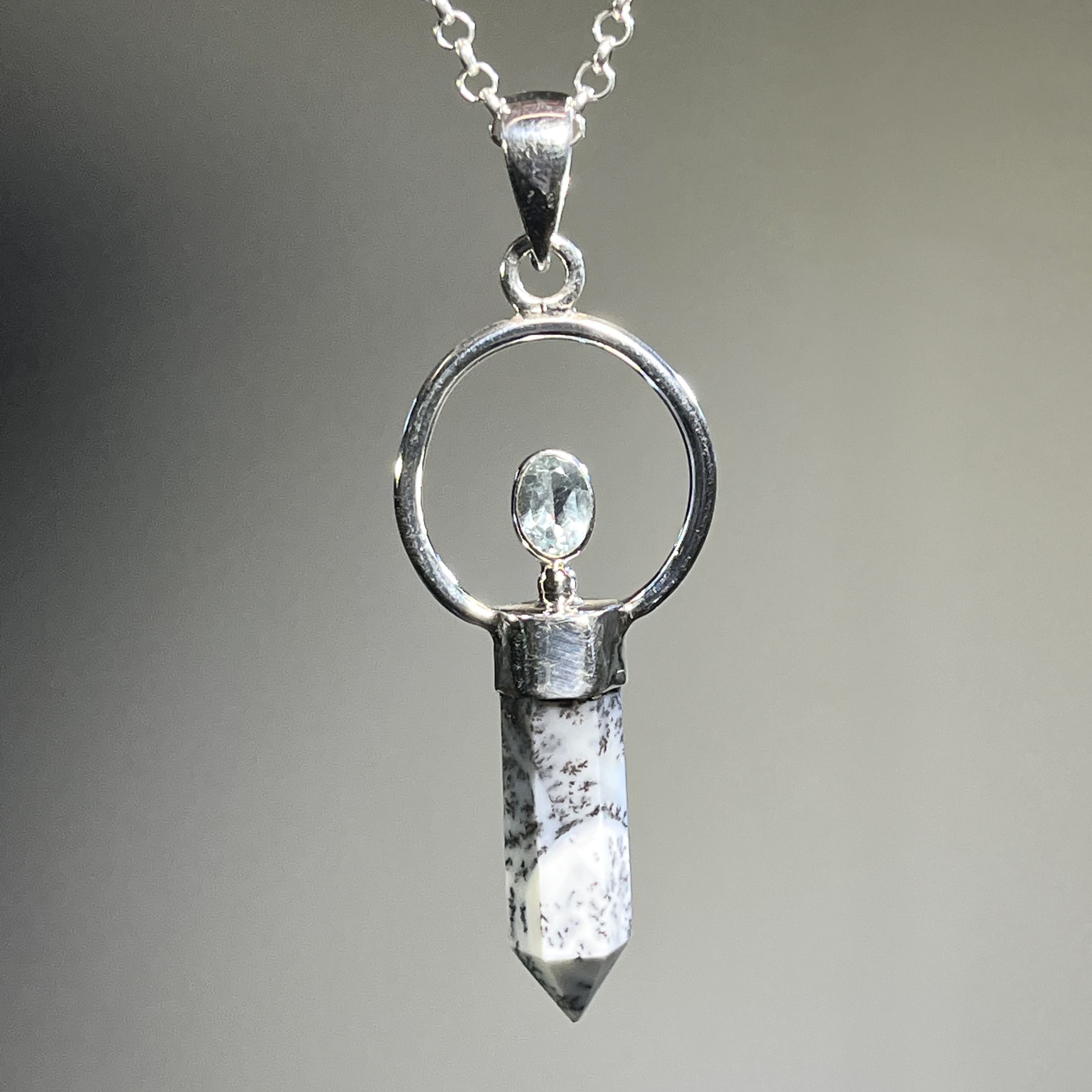 Opal (non-gem Dendritic) pendant for necklace w/ Aquamarine healing crystal - Image 2