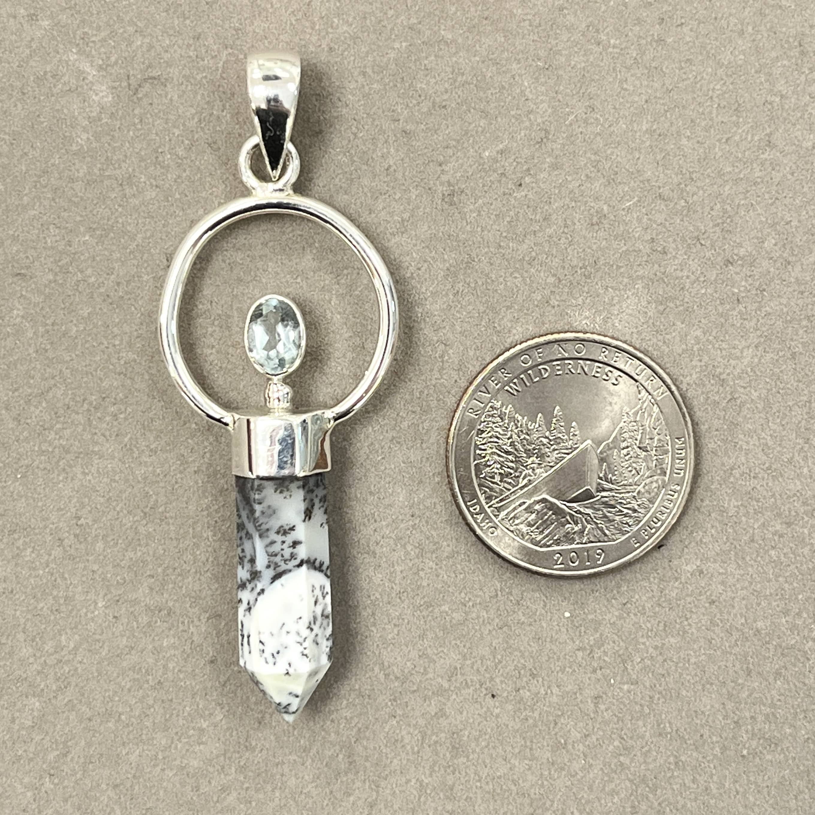 Opal (non-gem Dendritic) pendant for necklace w/ Aquamarine healing crystal - Image 3