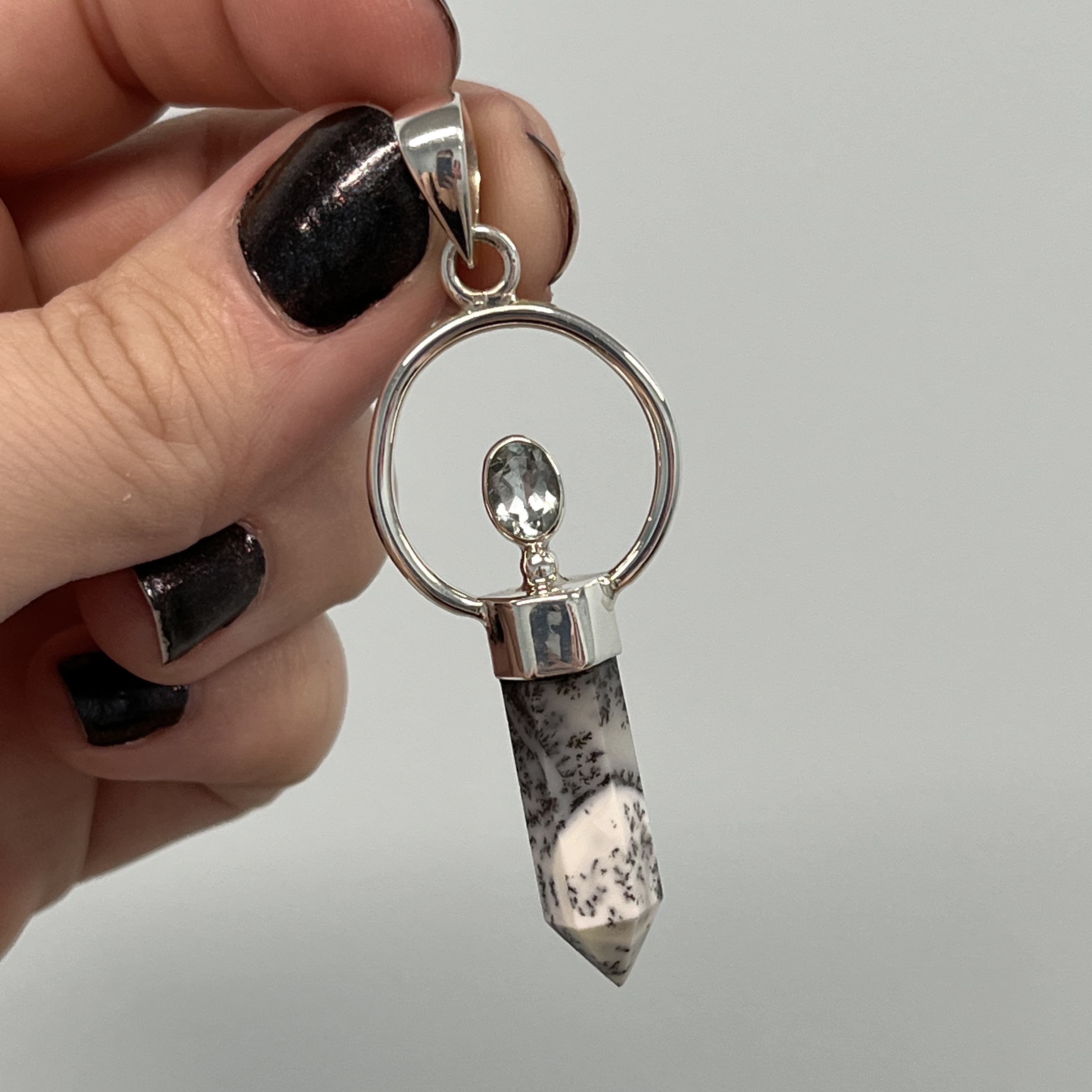 Opal (non-gem Dendritic) pendant for necklace w/ Aquamarine healing crystal