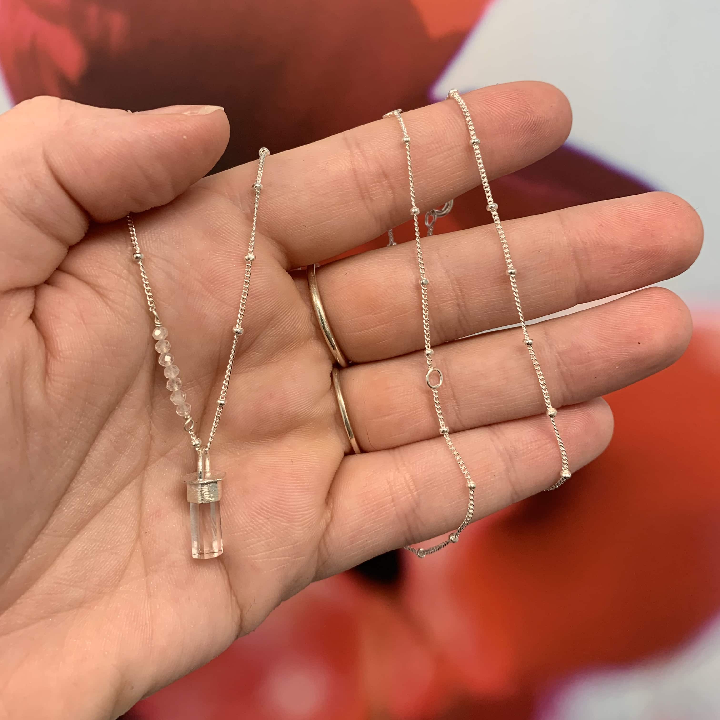 Quartz (clear) and moonstone (rainbow) custom bead necklace healing crystal - Image 2