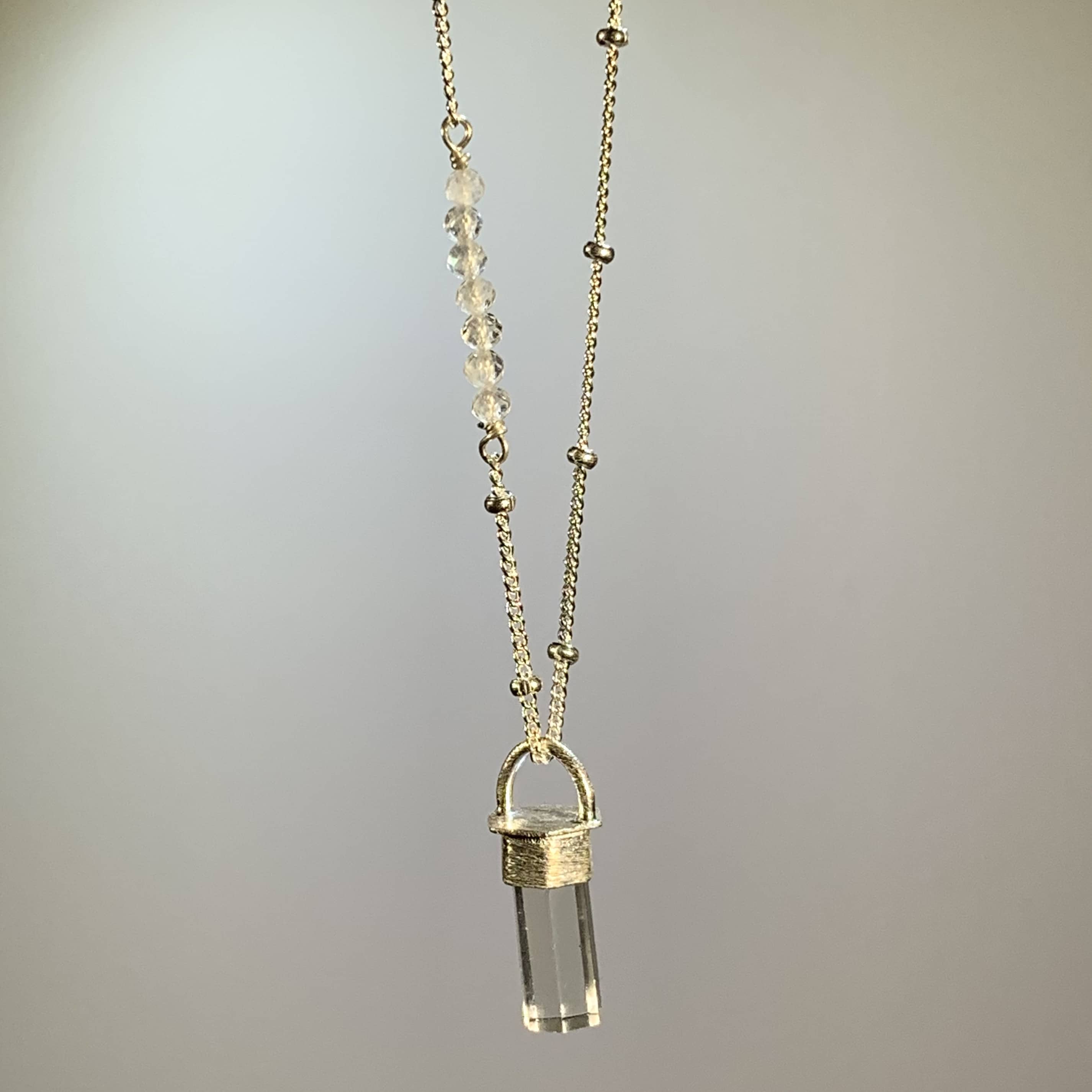 Quartz (clear) and moonstone (rainbow) custom bead necklace healing crystal - Image 3