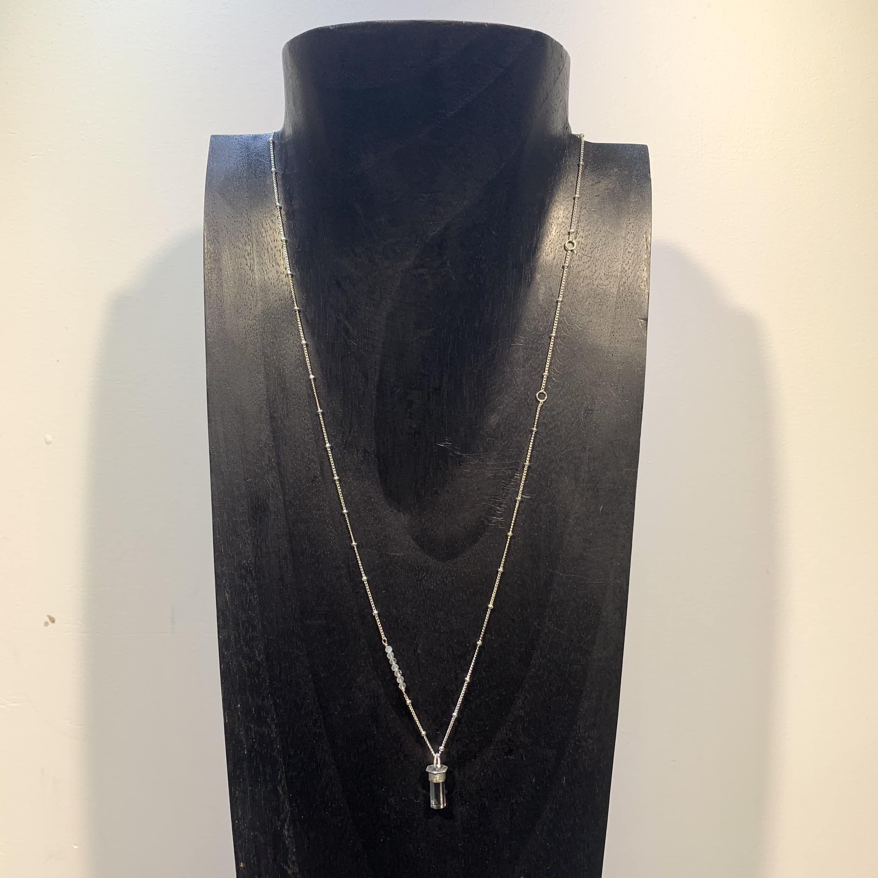 Quartz (clear) and moonstone (rainbow) custom bead necklace healing crystal - Image 4