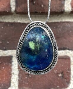 Roman Glass (indigo teardrop) vintage pendant necklace healing crystal