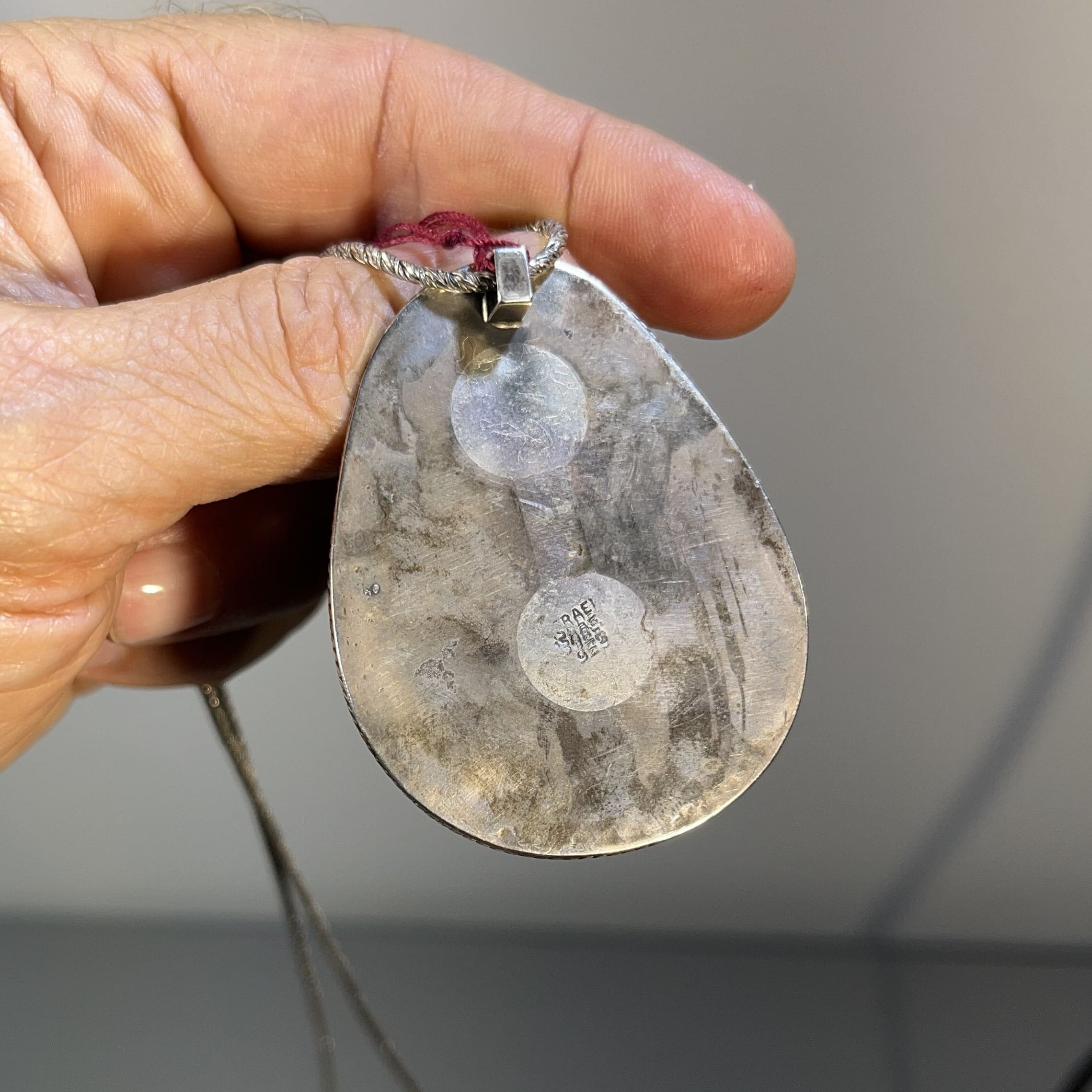 Roman Glass (indigo teardrop) vintage pendant necklace healing crystal - Image 2