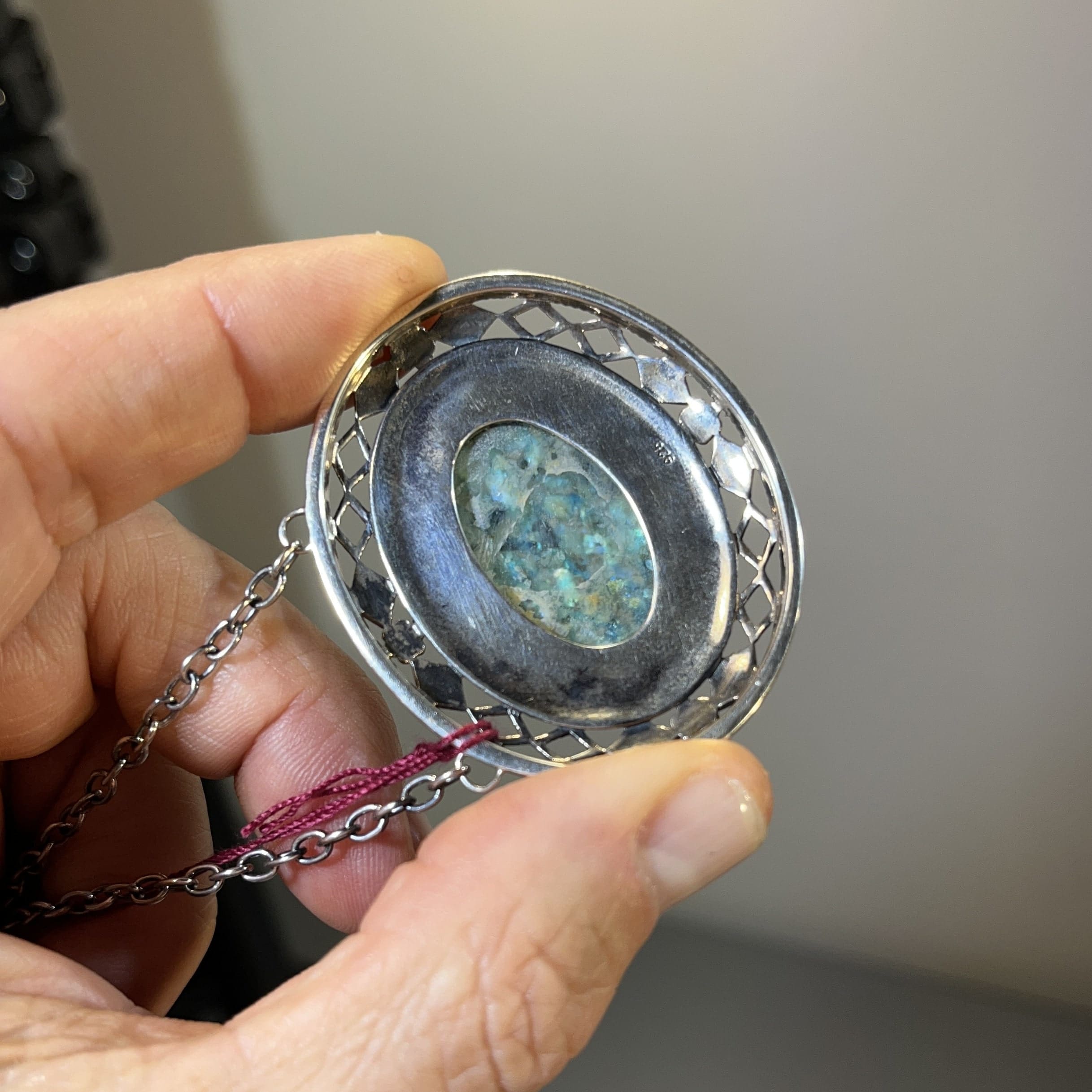 Roman Glass (oval) custom diamond motif pendant necklace healing crystal - Image 2