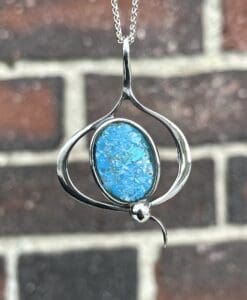 Roman Glass (peacock color) freeform pendant necklace healing crystal