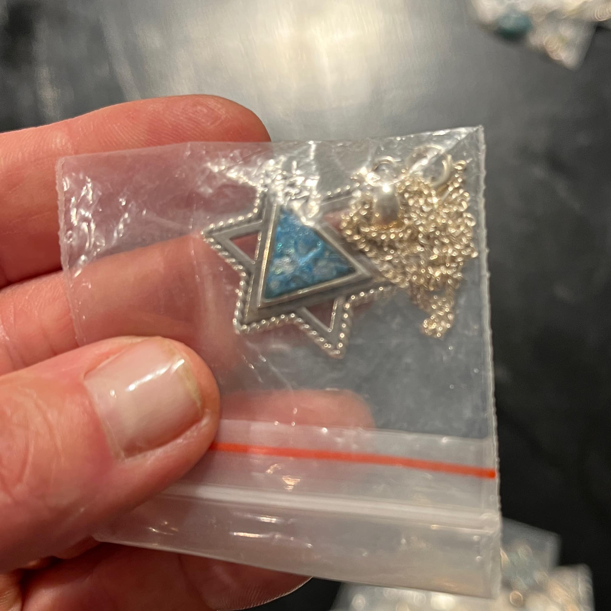 Roman Glass (sea blue) triangle star pendant for necklace healing crystal