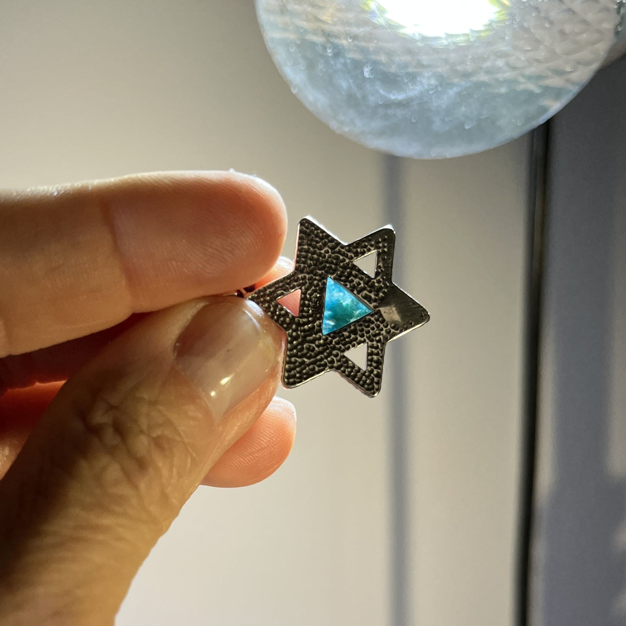 Roman Glass (sea blue) triangle star pendant for necklace healing crystal - Image 2