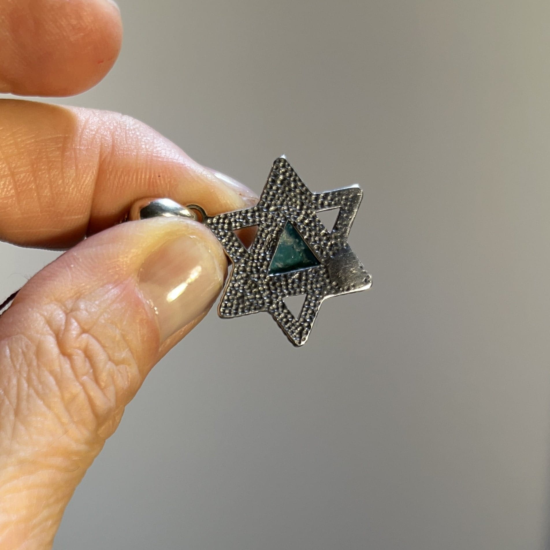 Roman Glass (sea blue) triangle star pendant for necklace healing crystal - Image 3