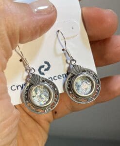 Roman Glass (unusual color) silver tone earrings healing crystal