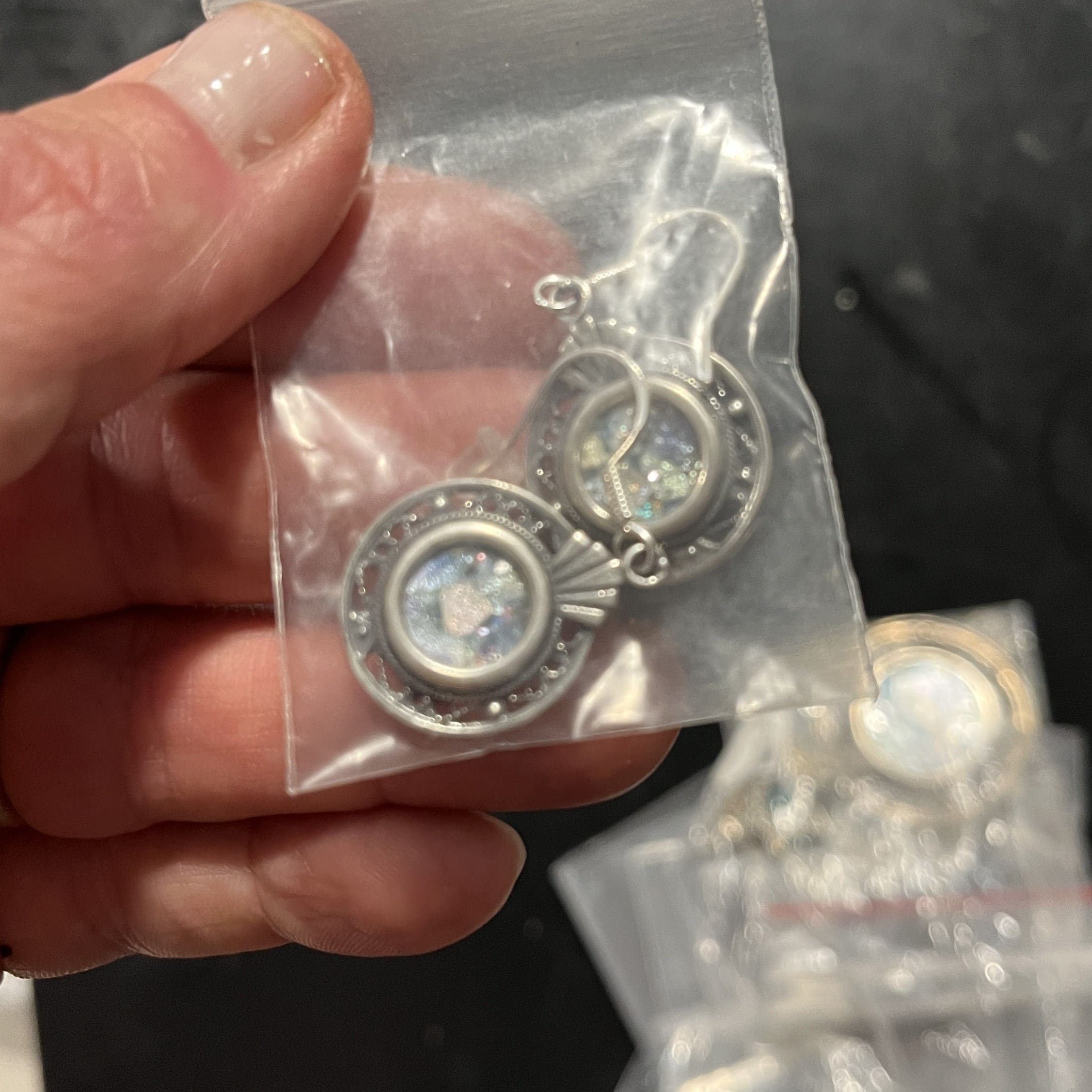 Roman Glass (unusual color) silver tone earrings healing crystal - Image 4