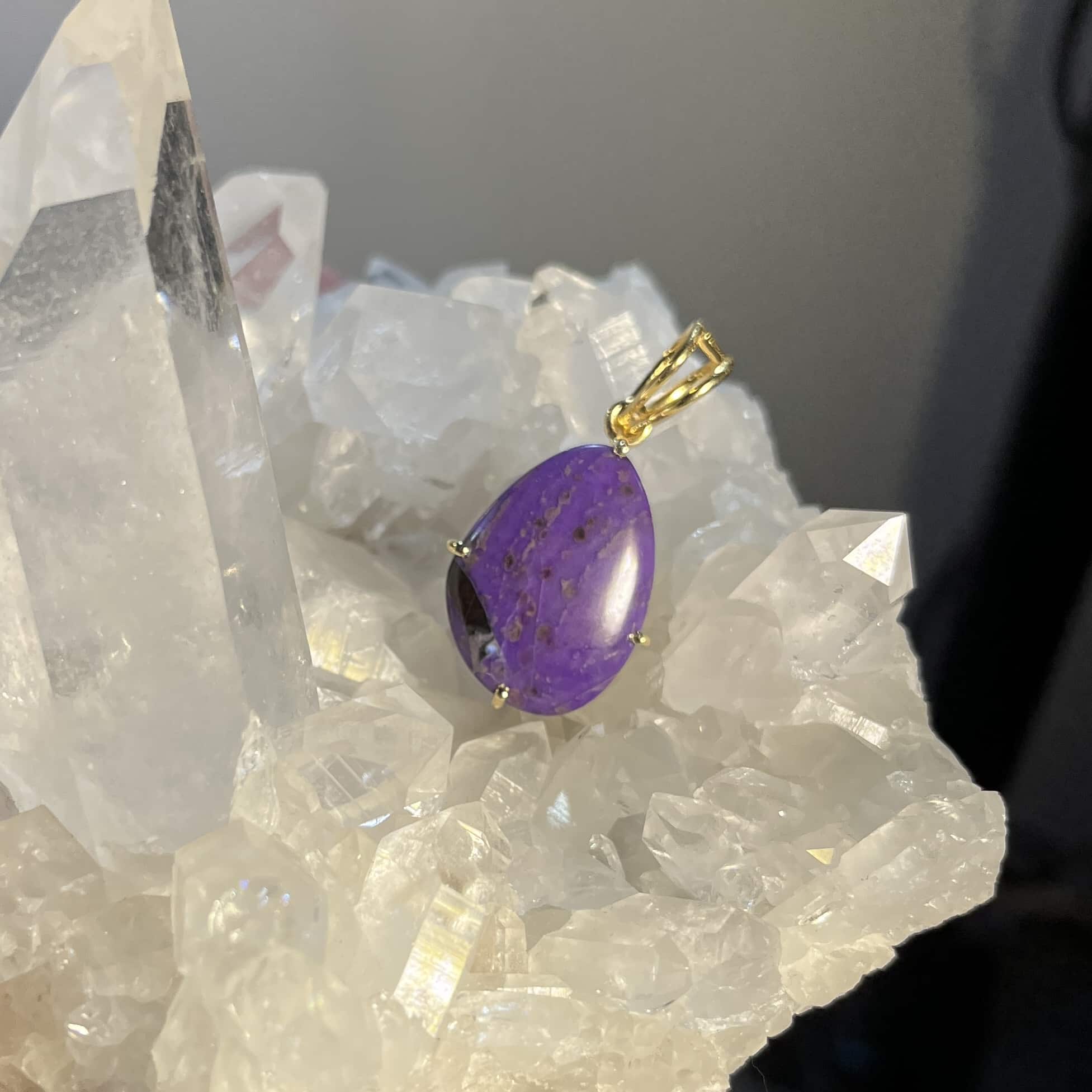 Sugilite (pendant for necklace) 14K Gold 'purple pear' healing crystal