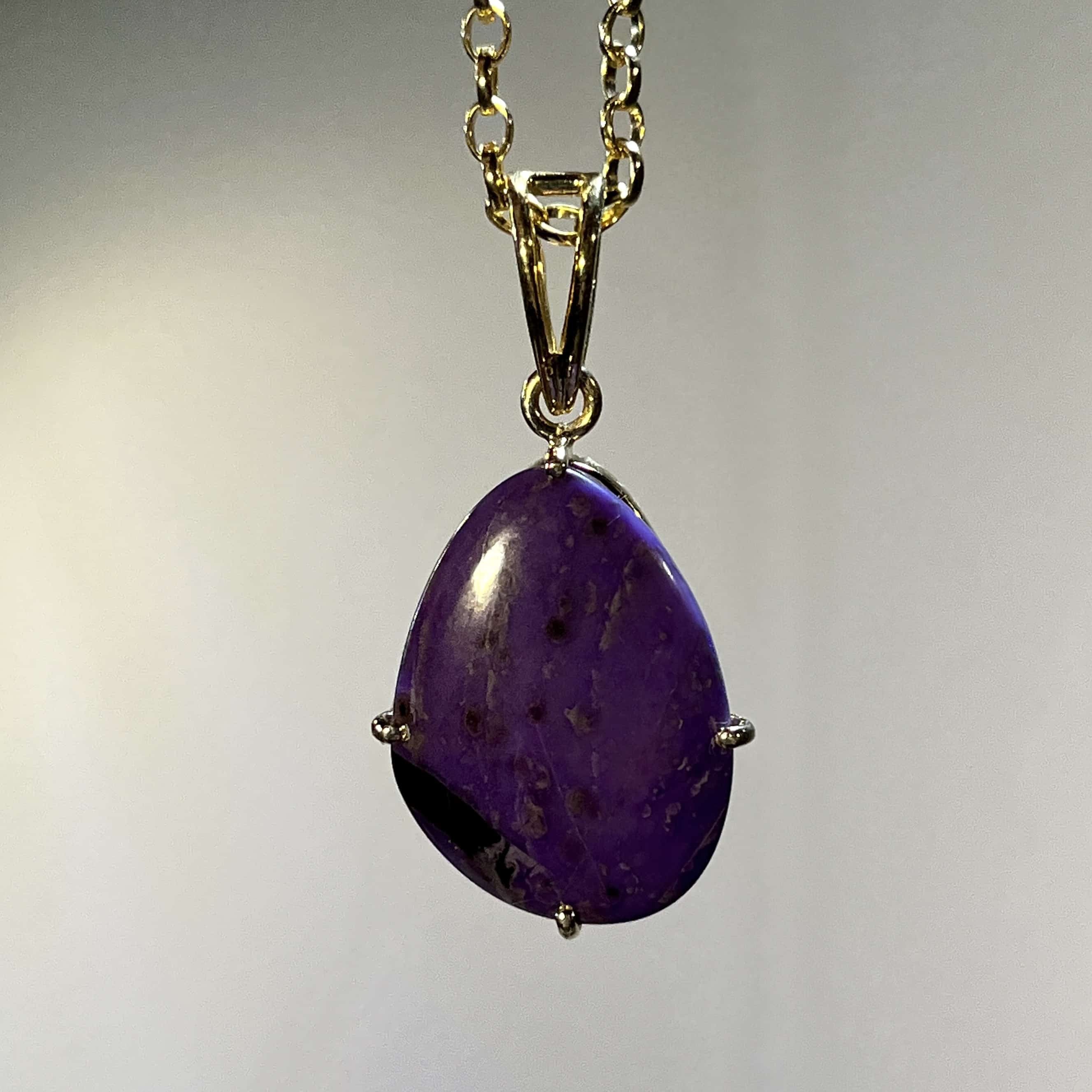 Sugilite (pendant for necklace) 14K Gold 'purple pear' healing crystal - Image 7