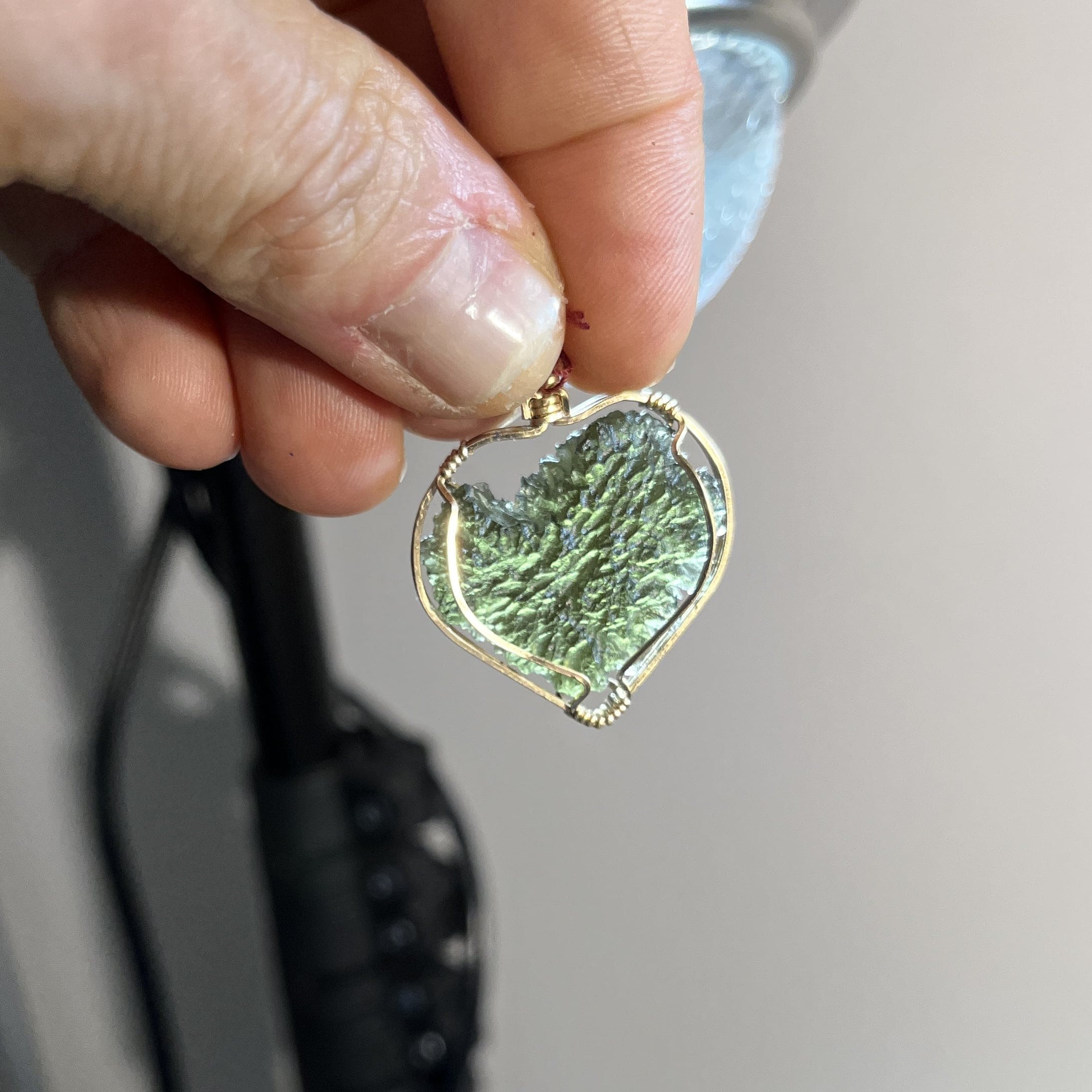 Moldavite pendant (rough) wrap HEART for necklace (7.3gr) healing crystal