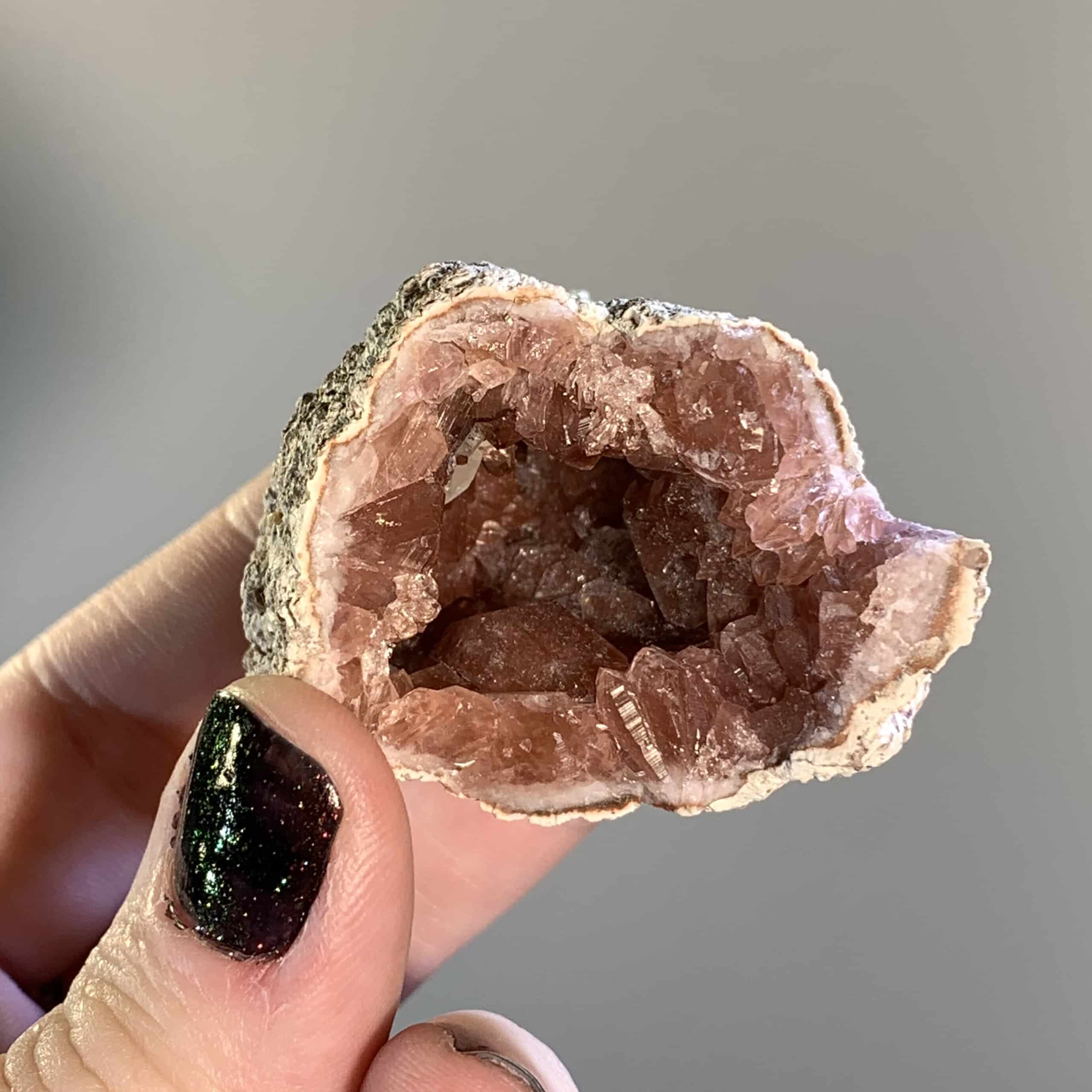 Amethyst (pink) Quartz open geode w good crystallization, healing crystal