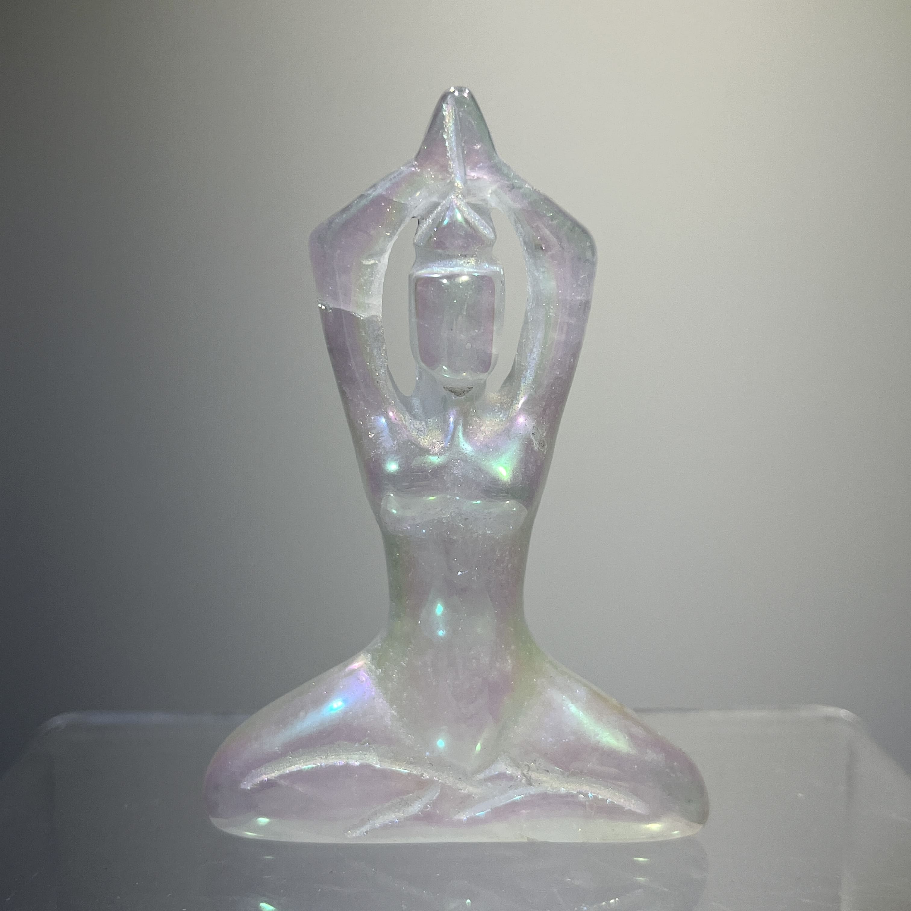 Aura Quartz (carving) Angel variety 'yoga' statuette healing crystal