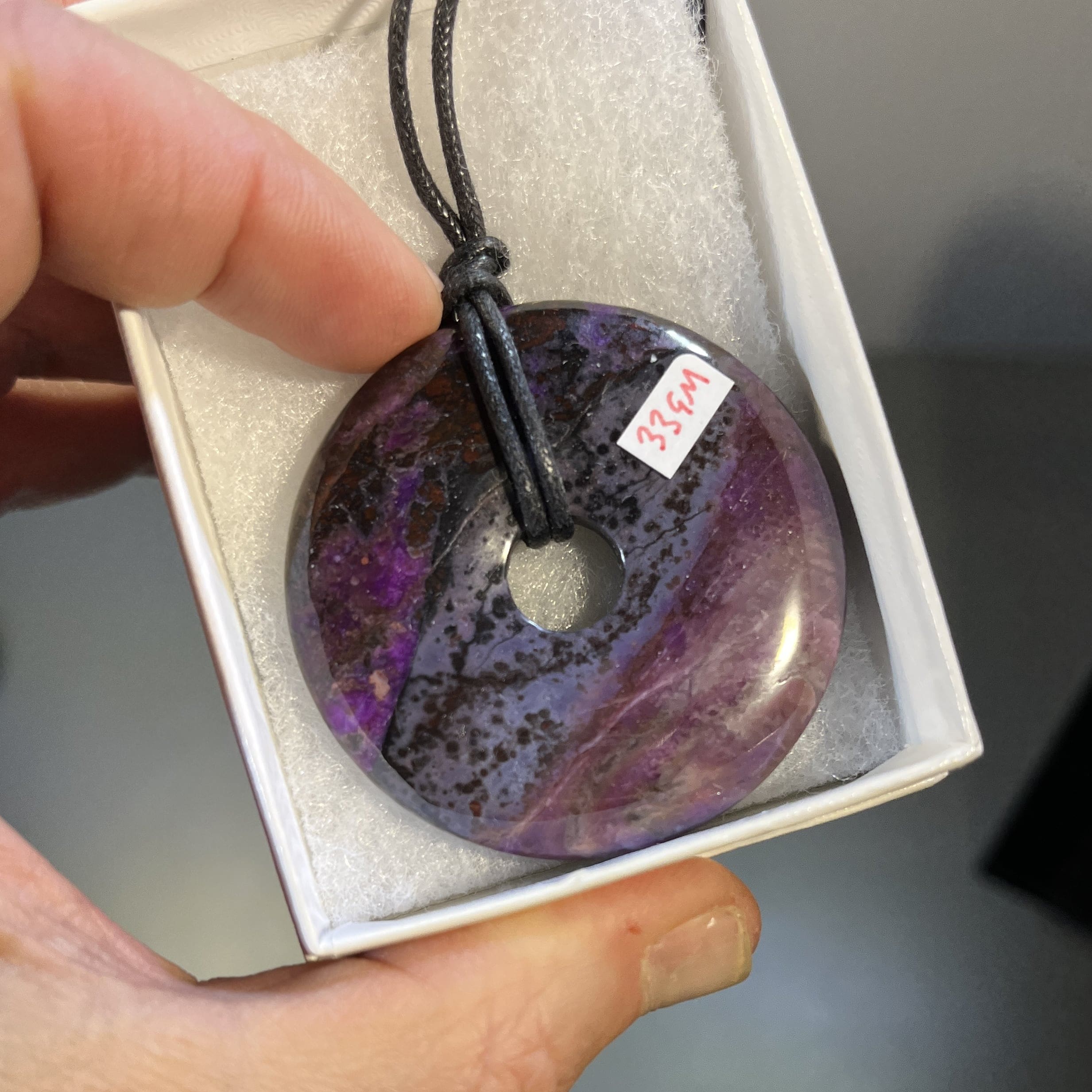 Sugilite (pendant w necklace) large pi donut disc (33gr) healing crystal