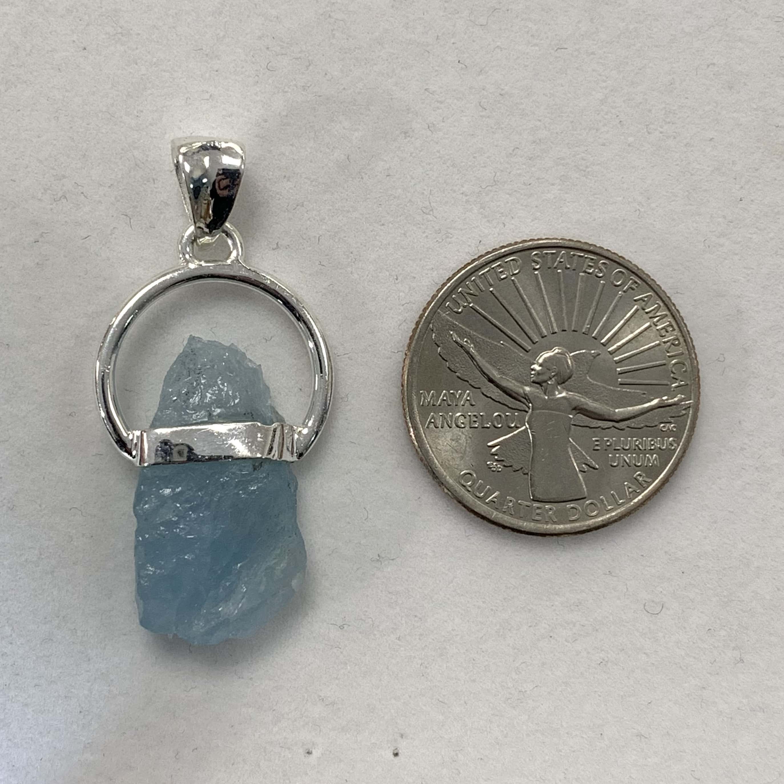 Aquamarine (blue) bezeled O-ring pendant healing crystal - Image 3