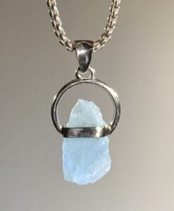 Aquamarine (blue) bezeled O-ring pendant healing crystal
