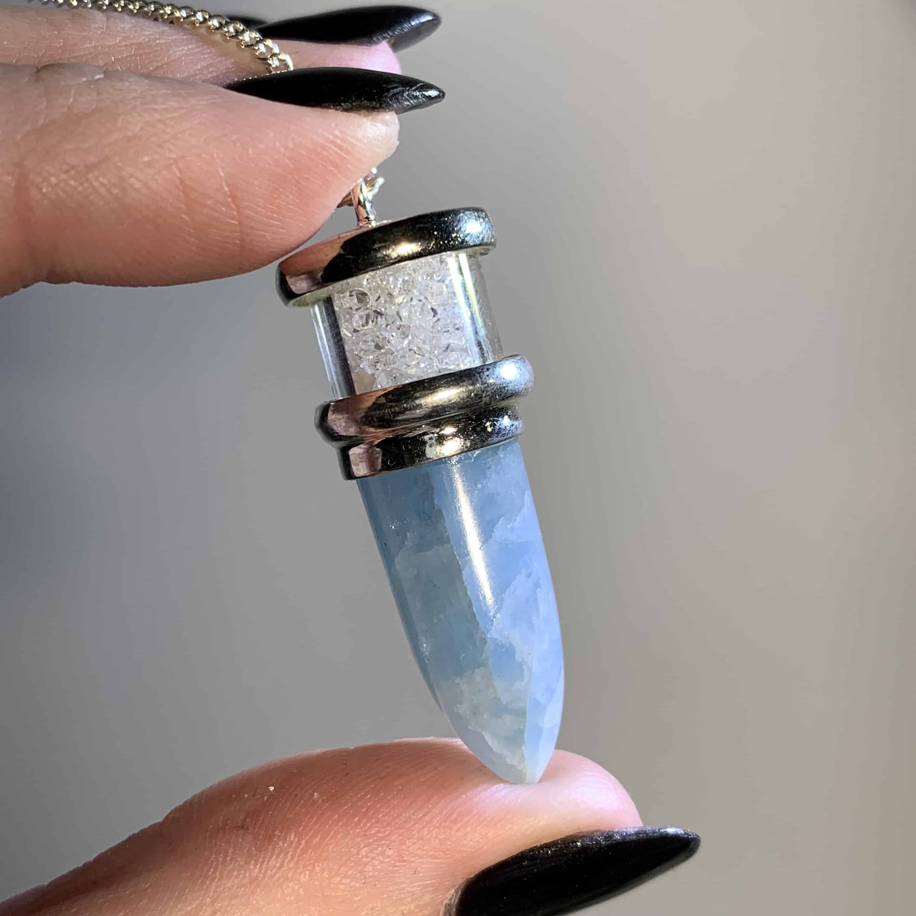 Aquamarine Herkimer Diamond deluxe pendulum (Sterling cap) healing crystal