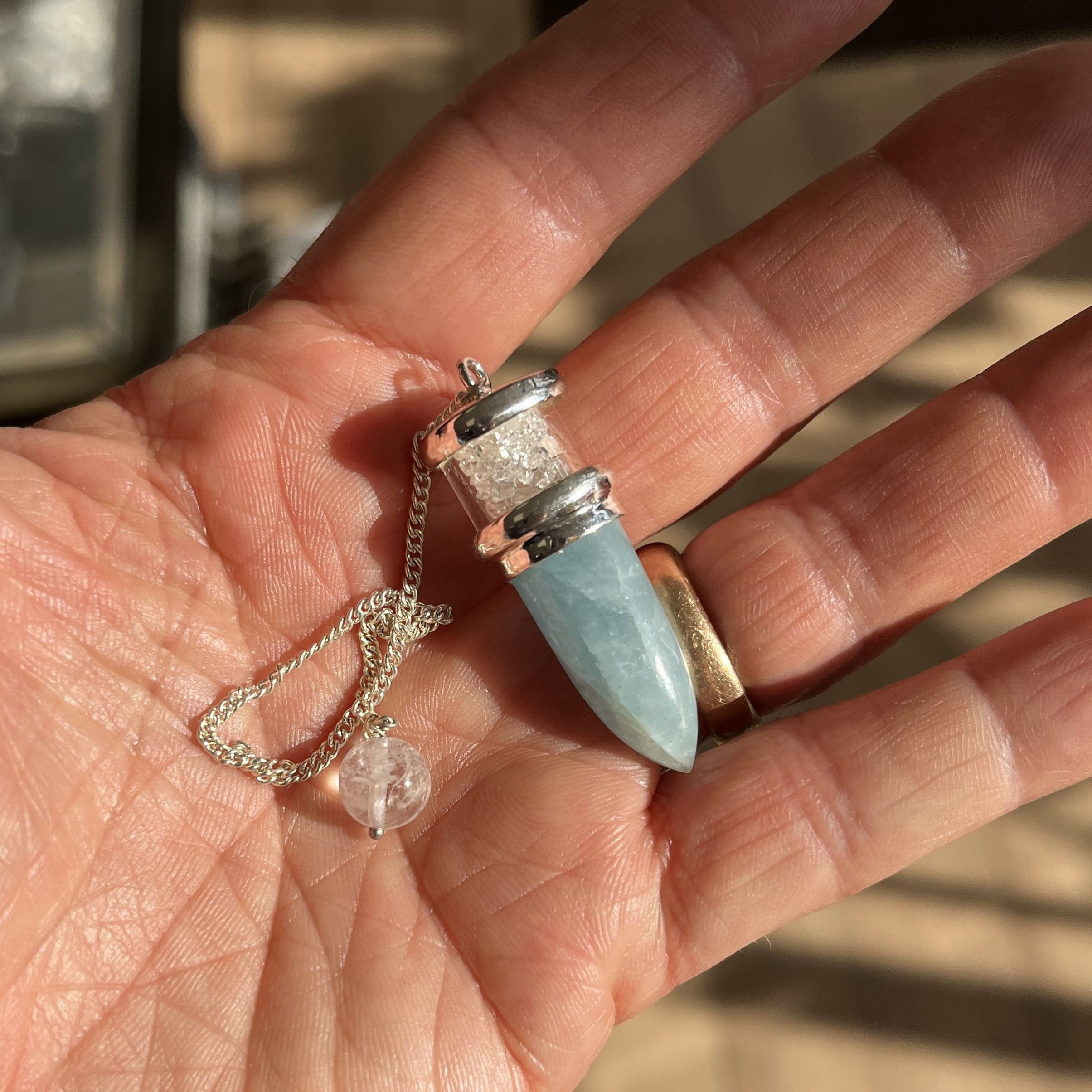 Aquamarine Herkimer Diamond deluxe pendulum (Sterling cap) healing crystal - Image 2