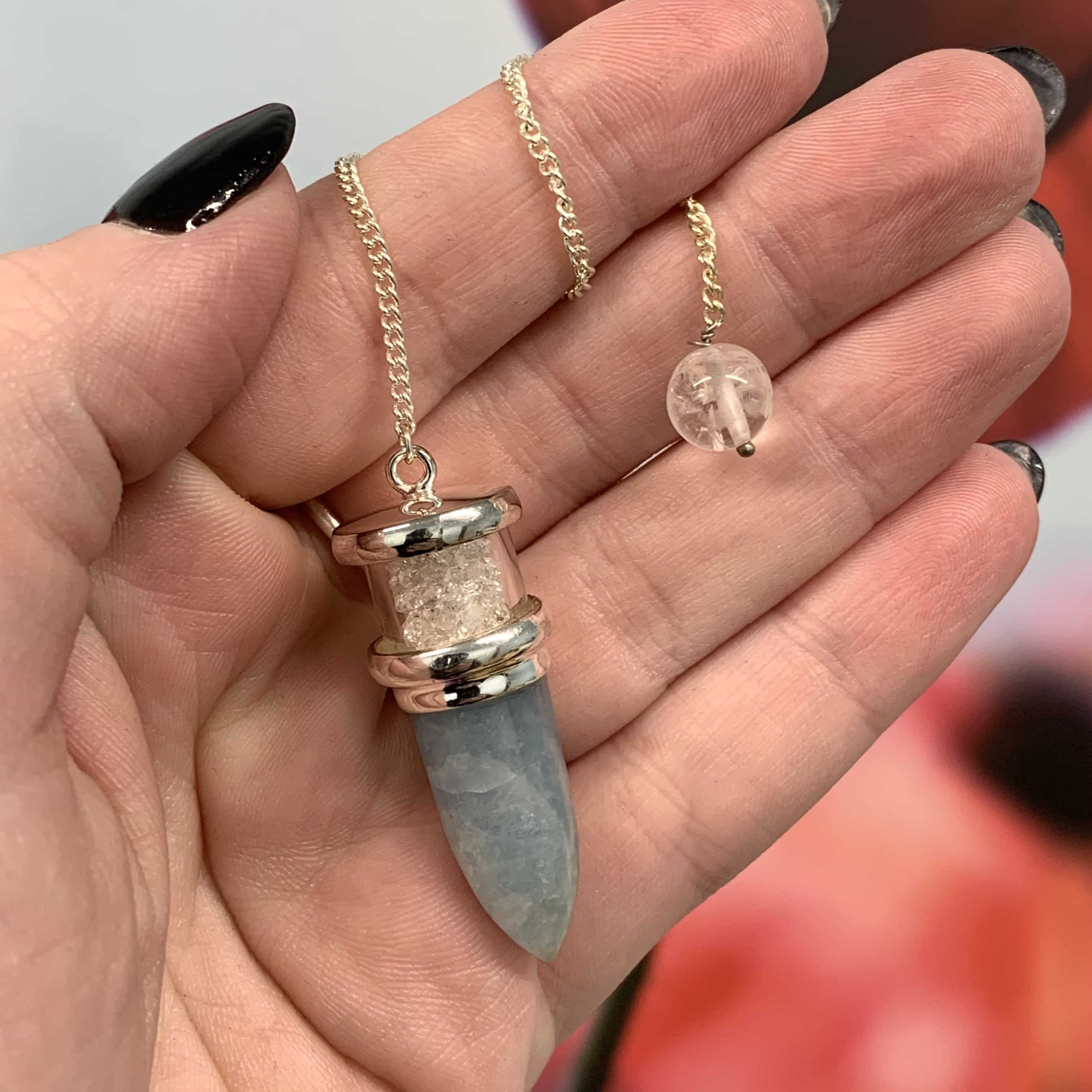 Aquamarine Herkimer Diamond deluxe pendulum (Sterling cap) healing crystal - Image 3