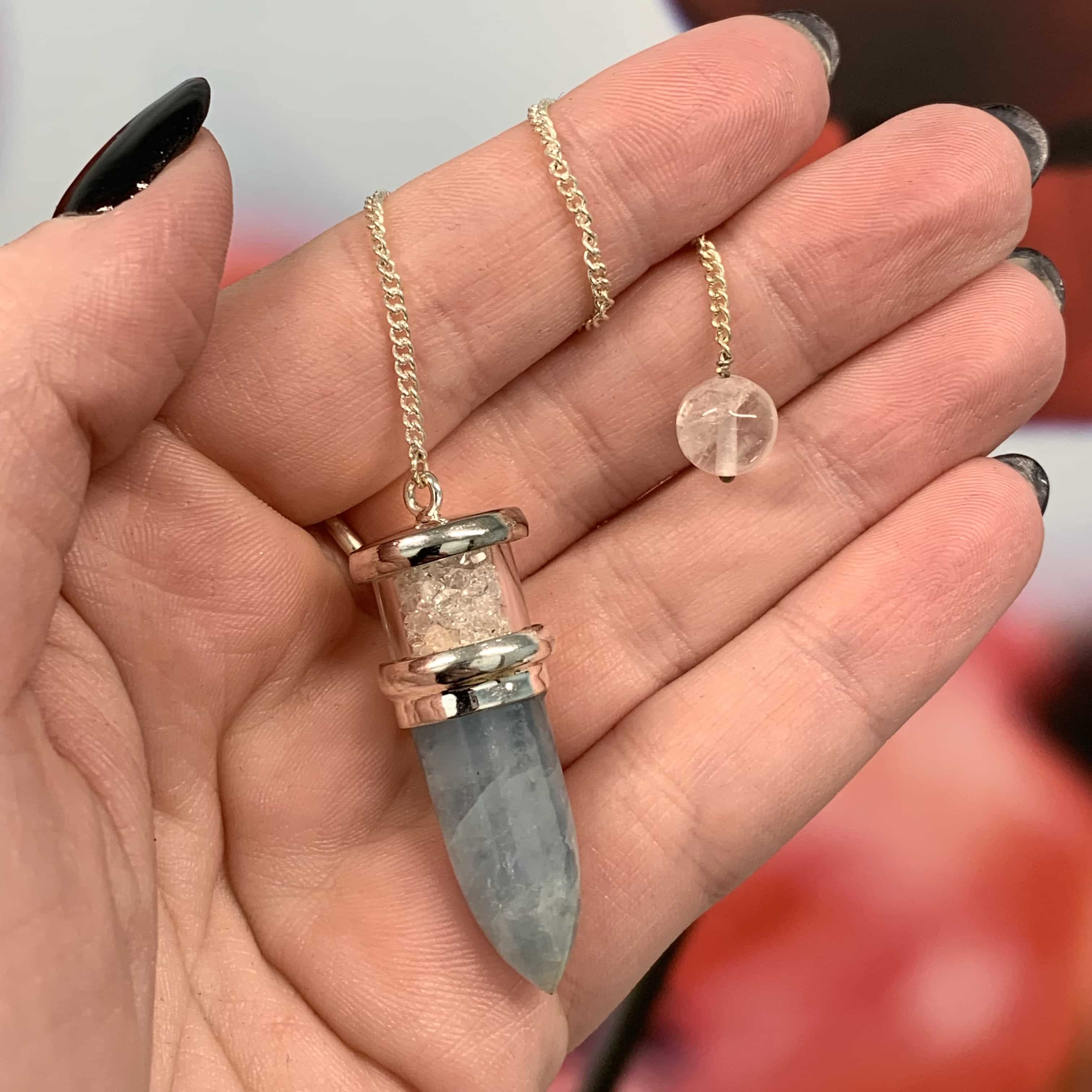 Aquamarine Herkimer Diamond deluxe pendulum (Sterling cap) healing crystal - Image 4
