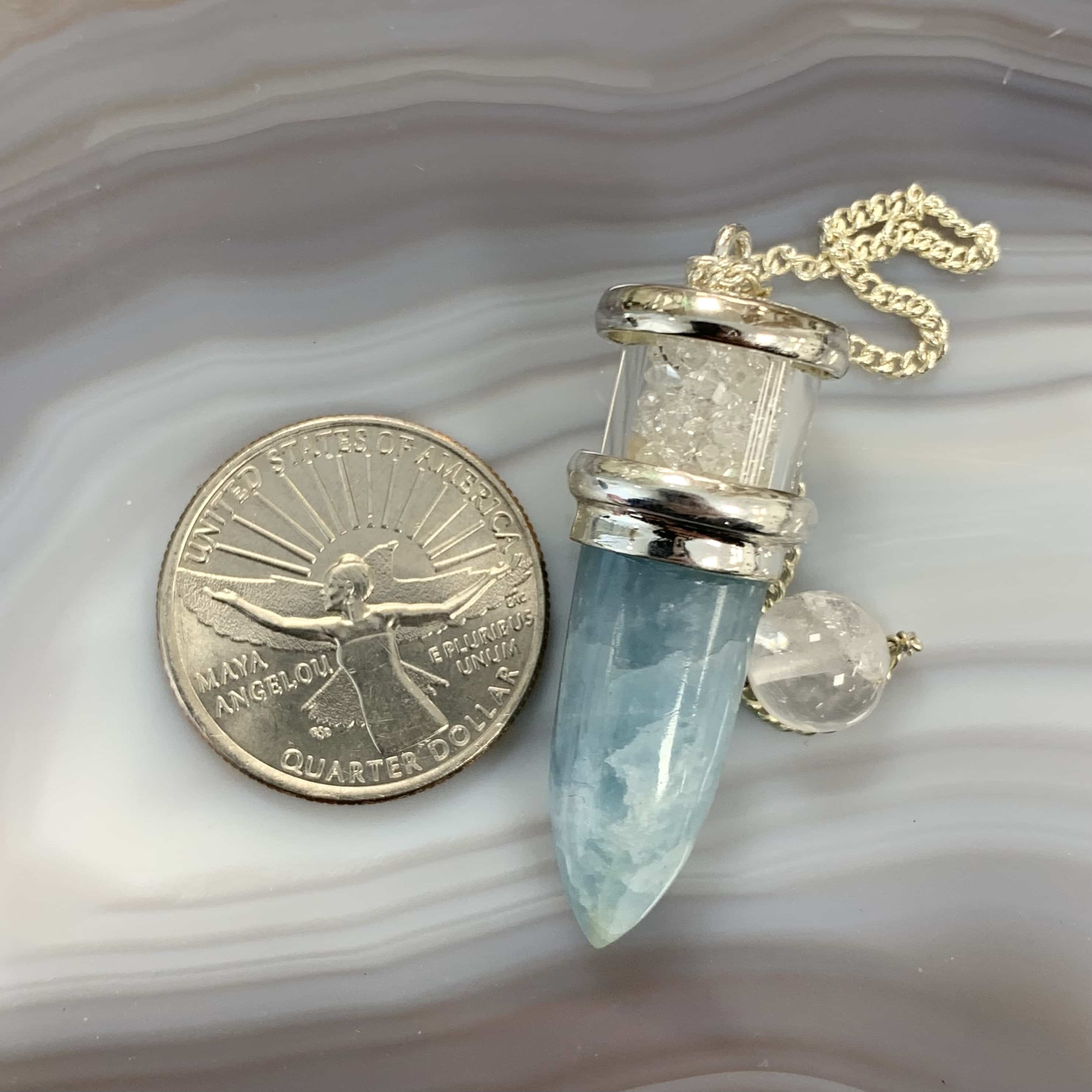 Aquamarine Herkimer Diamond deluxe pendulum (Sterling cap) healing crystal - Image 5