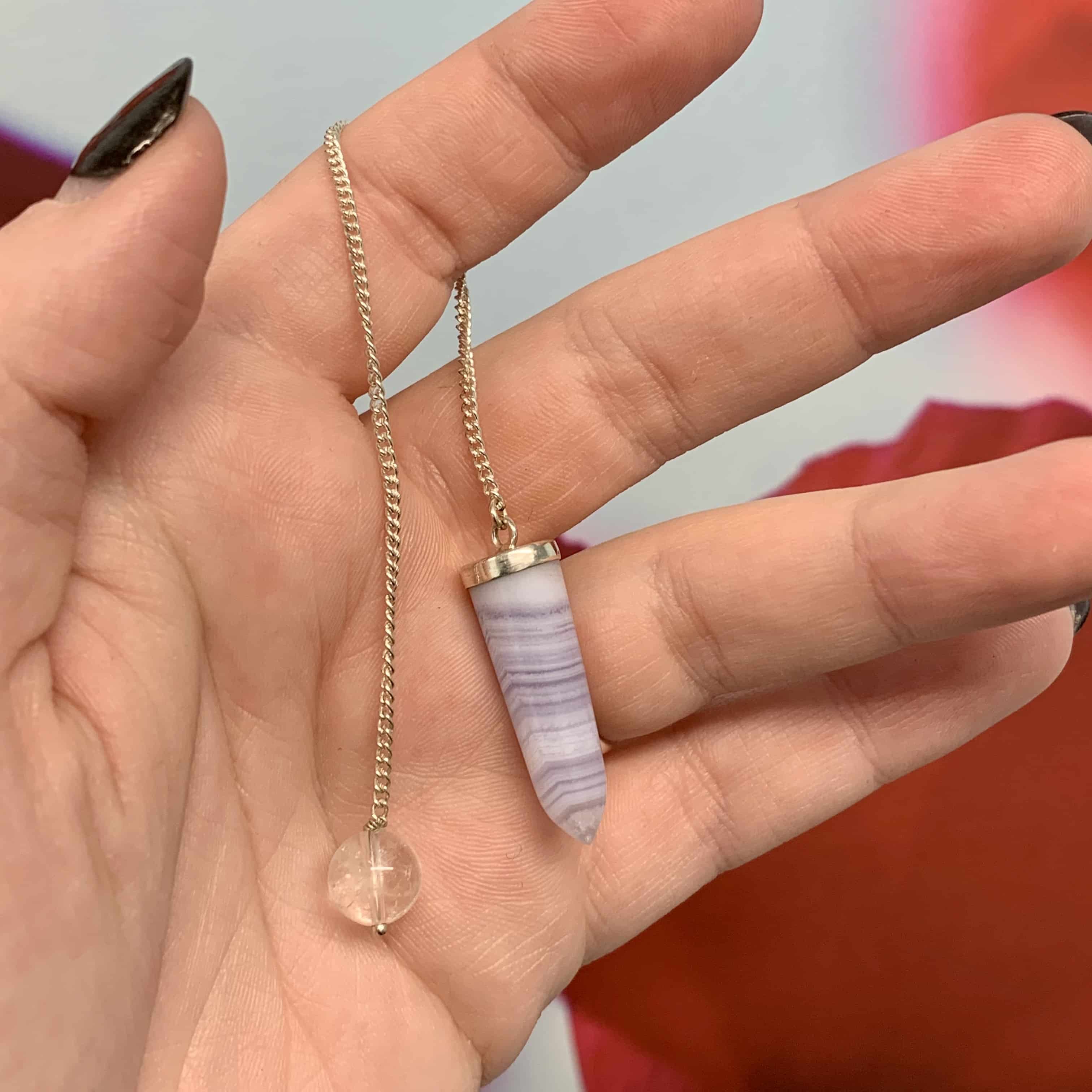 Blue Lace Agate deluxe Sterling pendulum healing crystal