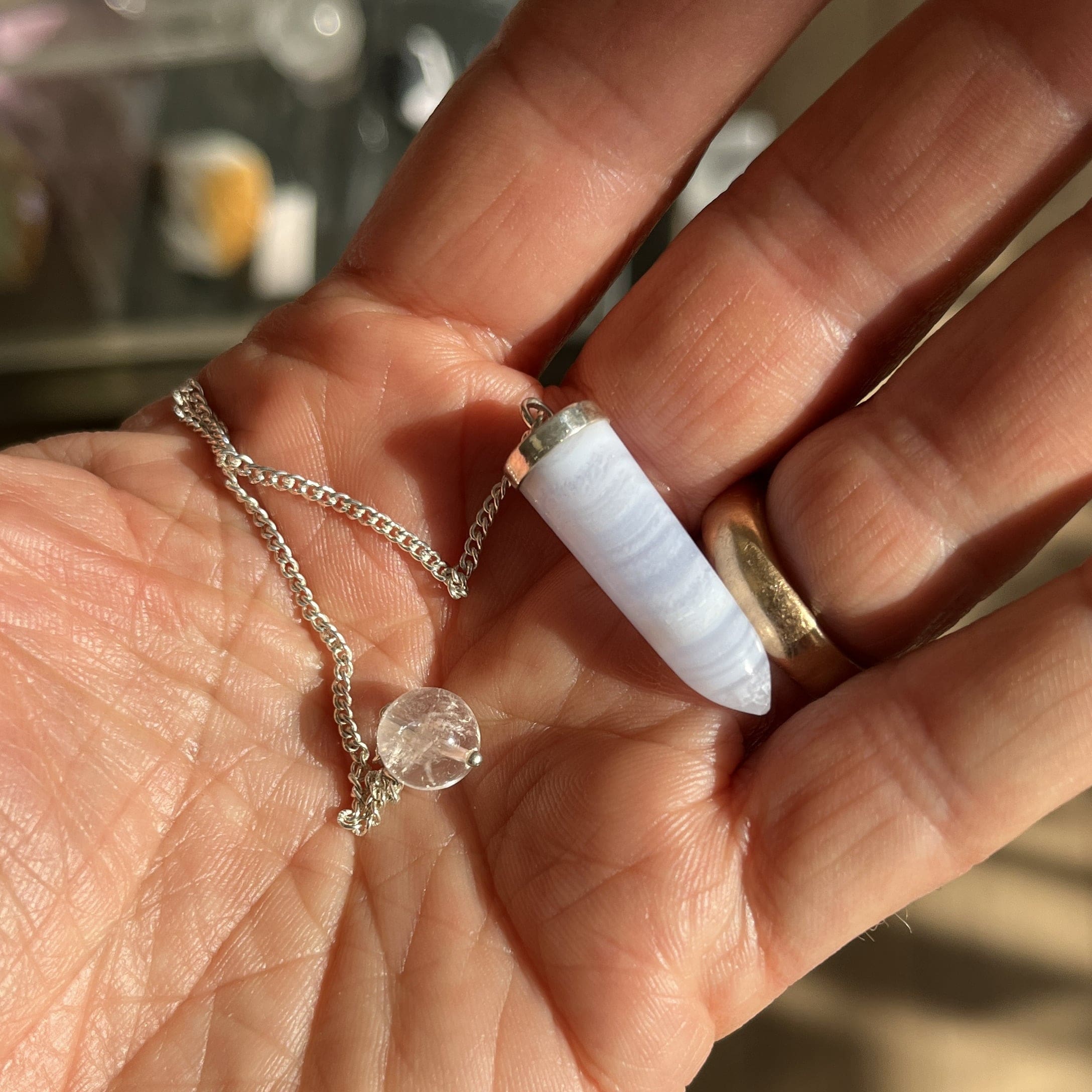 Blue Lace Agate deluxe Sterling pendulum healing crystal - Image 2