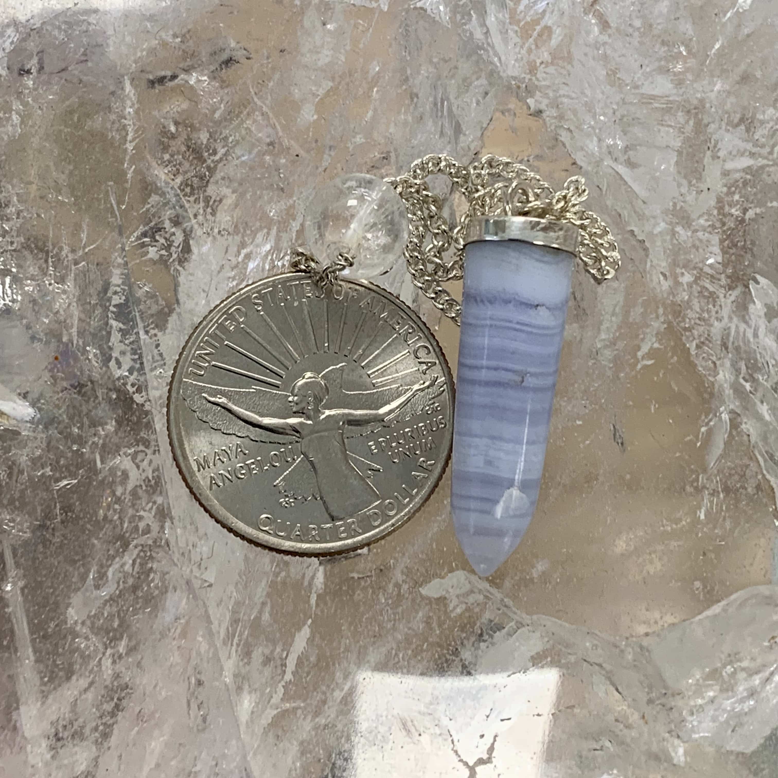 Blue Lace Agate deluxe Sterling pendulum healing crystal - Image 5