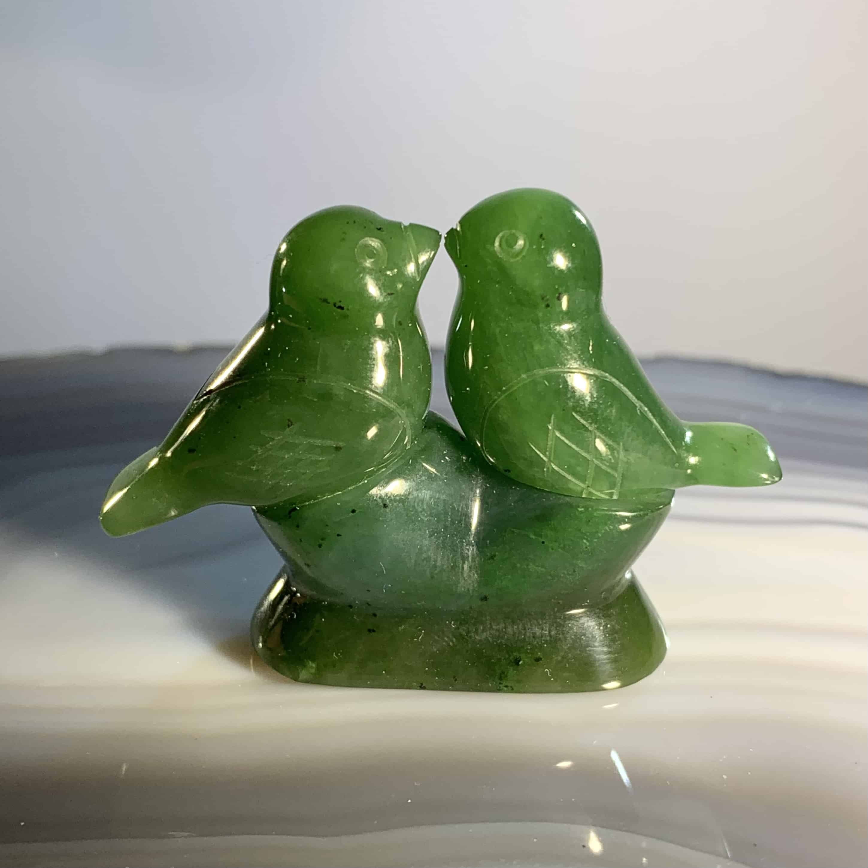 Jade (Nephrite) lovebird/songbird pair (carving) healing crystal - Image 2