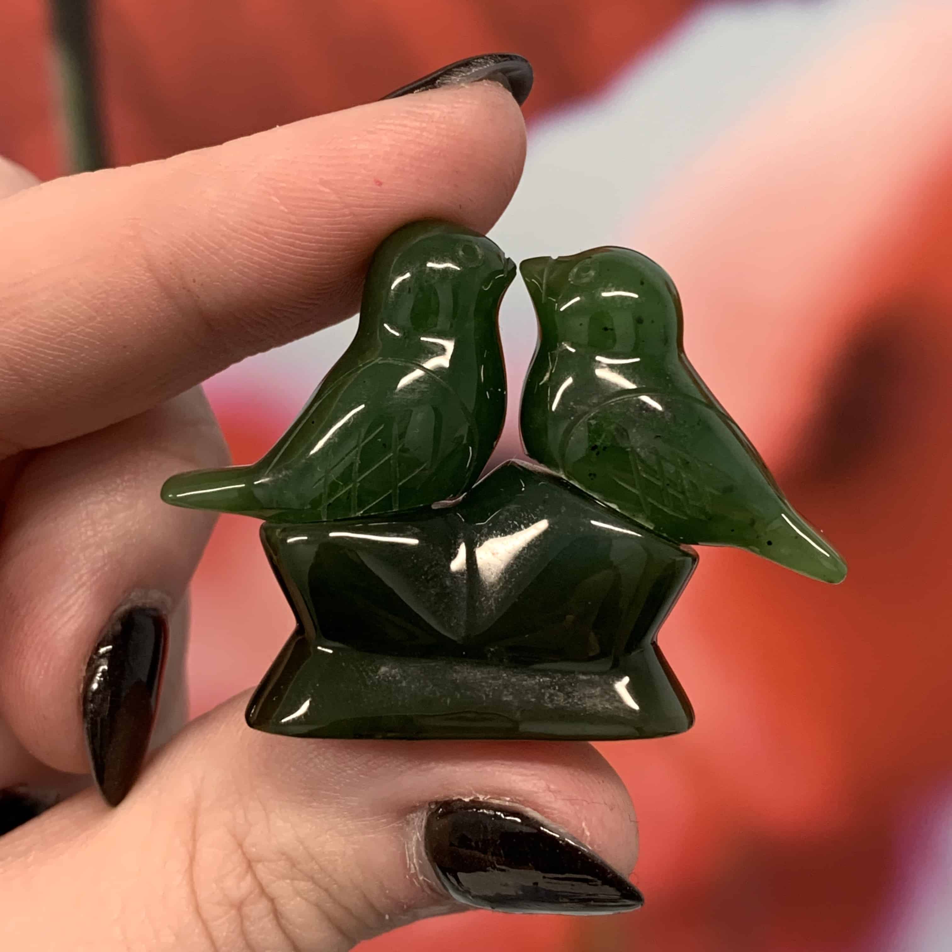 Jade (Nephrite) lovebird/songbird pair (carving) healing crystal - Image 4