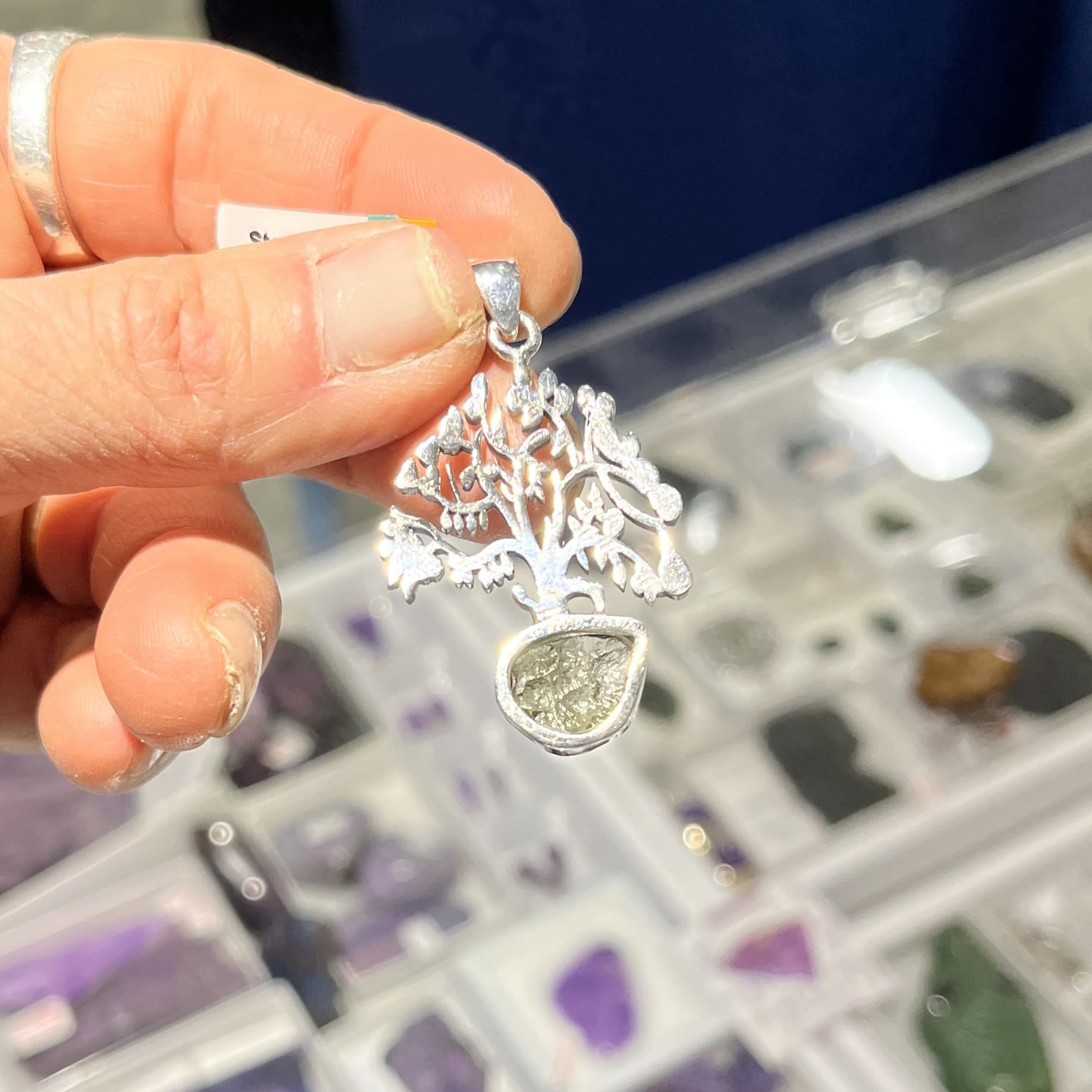 Moldavite pendant (rough) 'tree of life' for necklace healing crystal