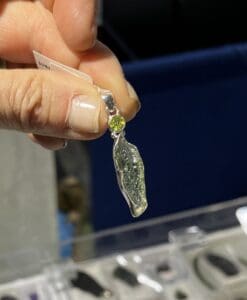Moldavite pendant (rough) w/ Peridot for necklace healing crystal