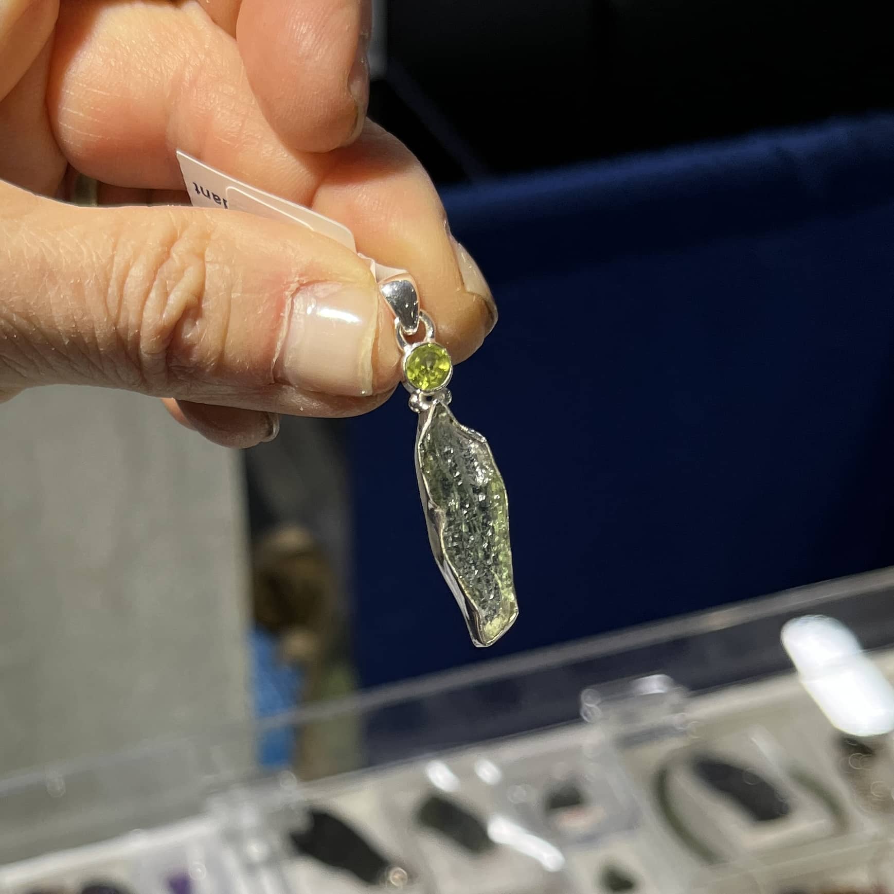 Moldavite pendant (rough) w/ Peridot for necklace healing crystal