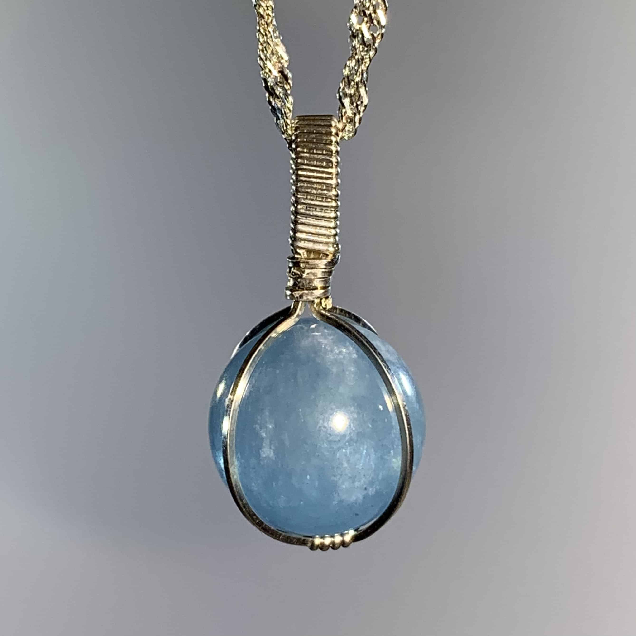 Aquamarine (blue) wire wrapped sphere pendant healing crystal - Image 2