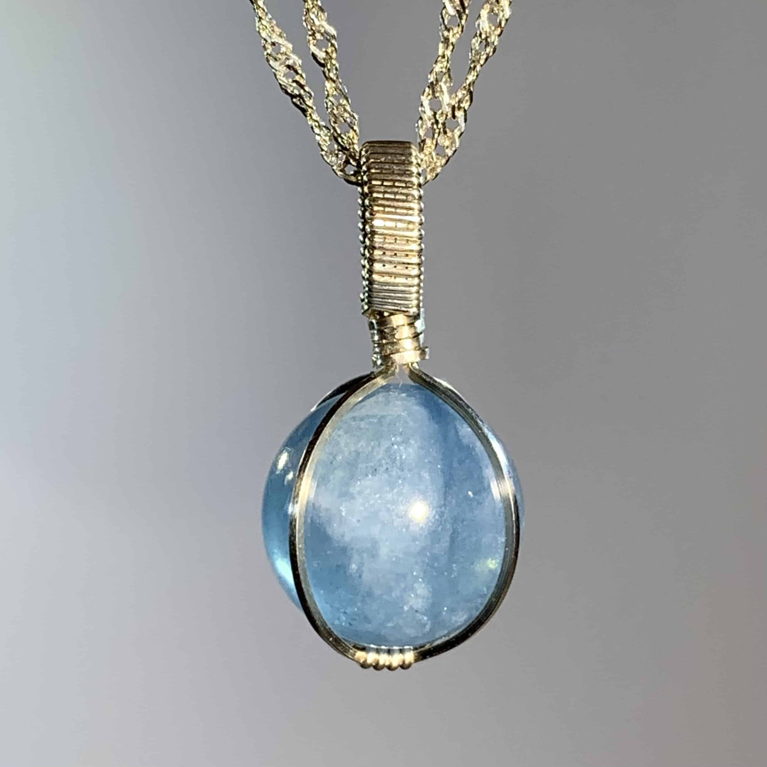 Aquamarine (blue) wire wrapped sphere pendant healing crystal - Image 3