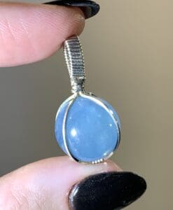 Aquamarine (blue) wire wrapped sphere pendant healing crystal