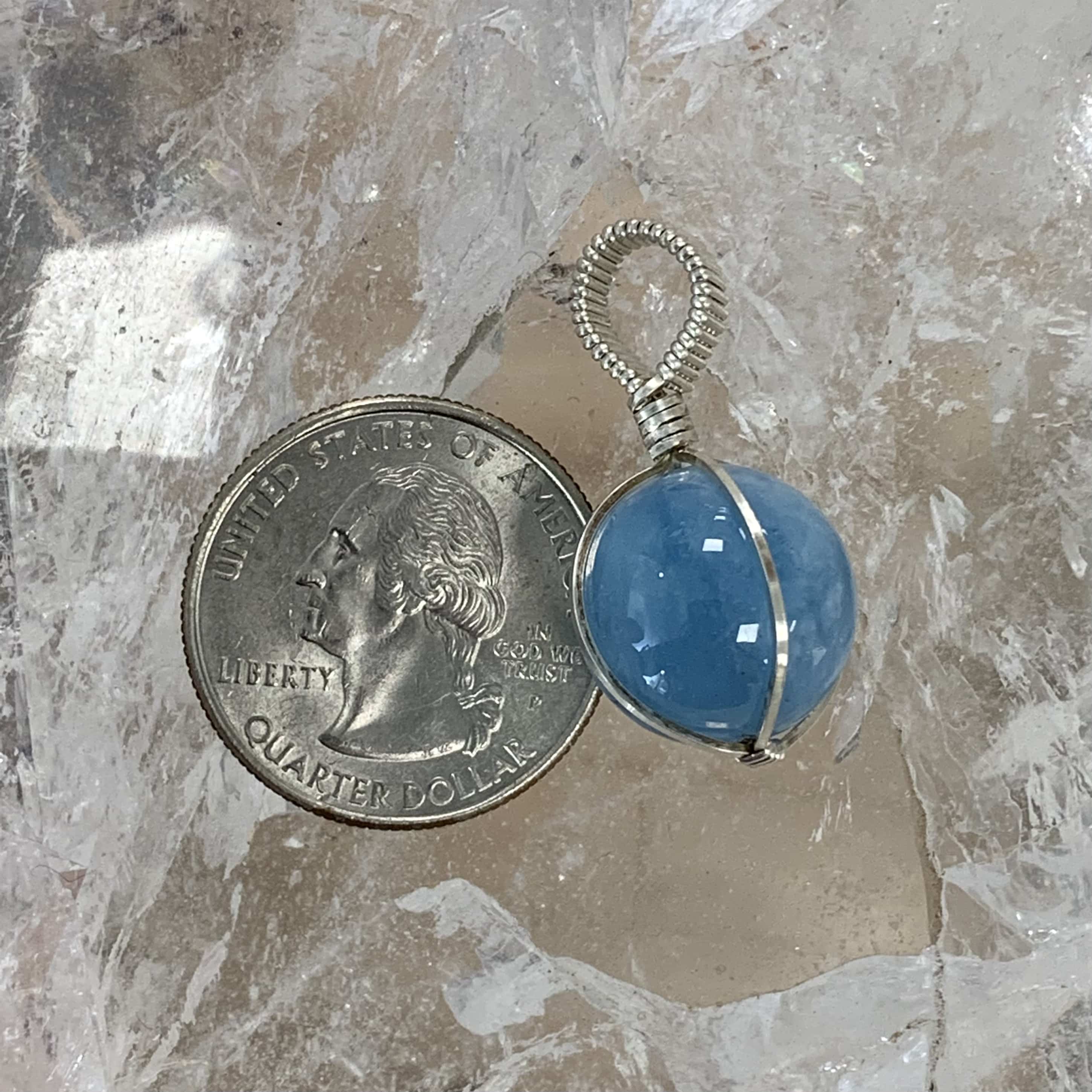 Aquamarine (blue) wire wrapped sphere pendant healing crystal - Image 4
