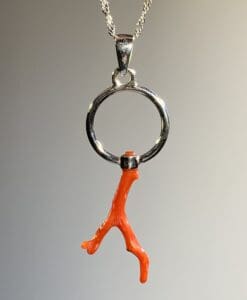 Coral (red) Mediterranean orange branch pendant for necklace healing crystal