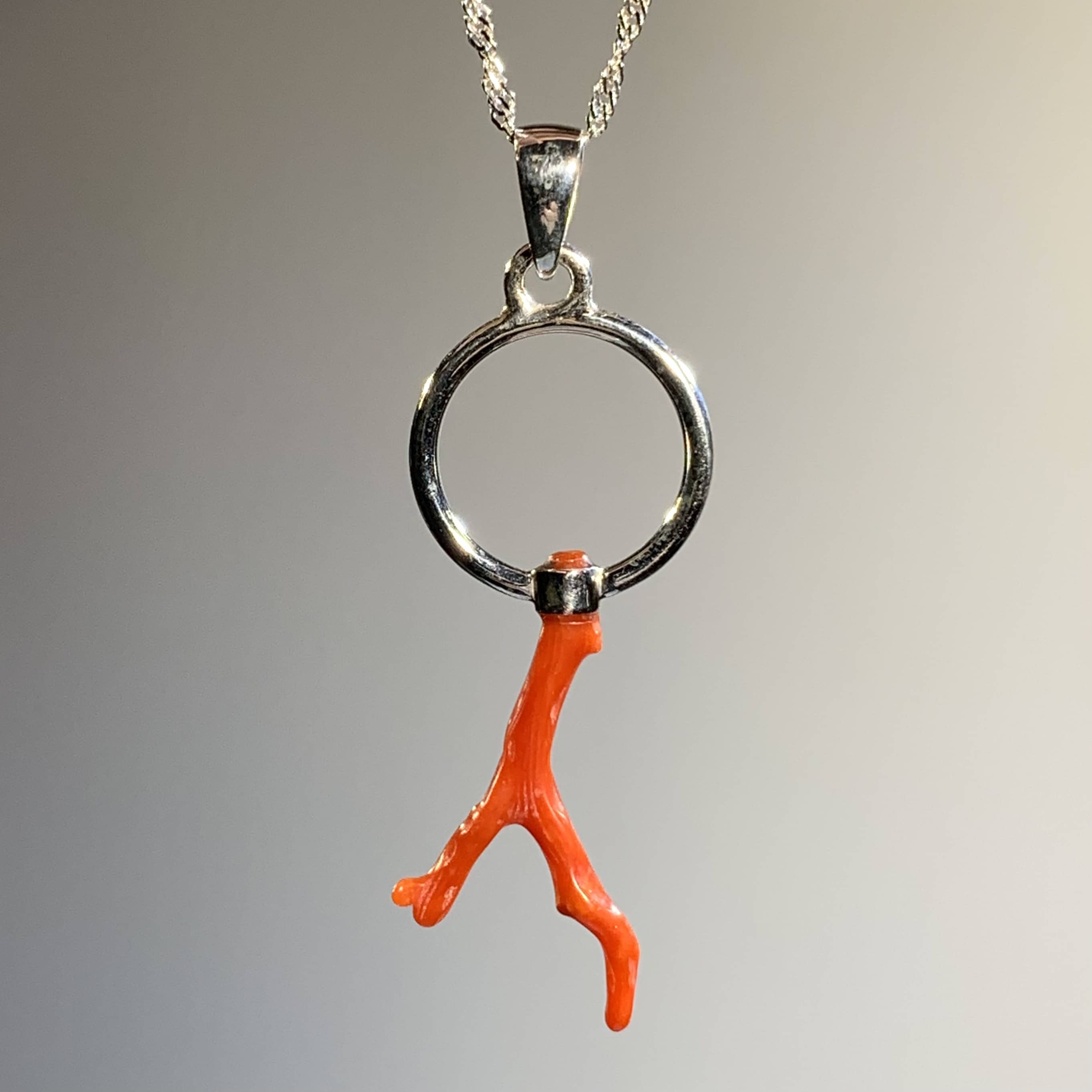 Coral (red) Mediterranean orange branch pendant for necklace healing crystal