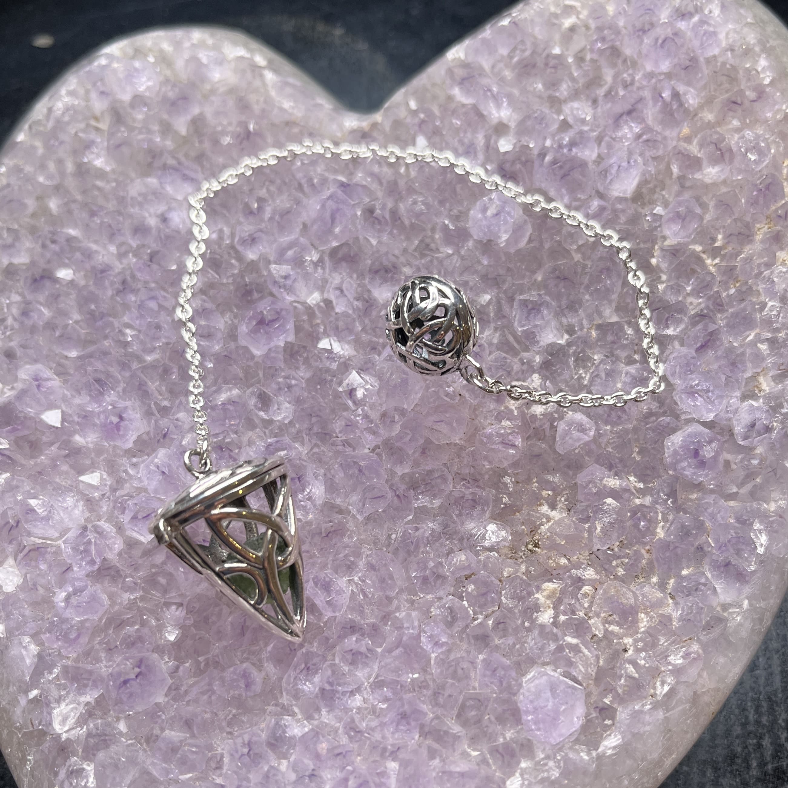 Moldavite (rough) Celtic pendulum (11.83gr, 8.4")