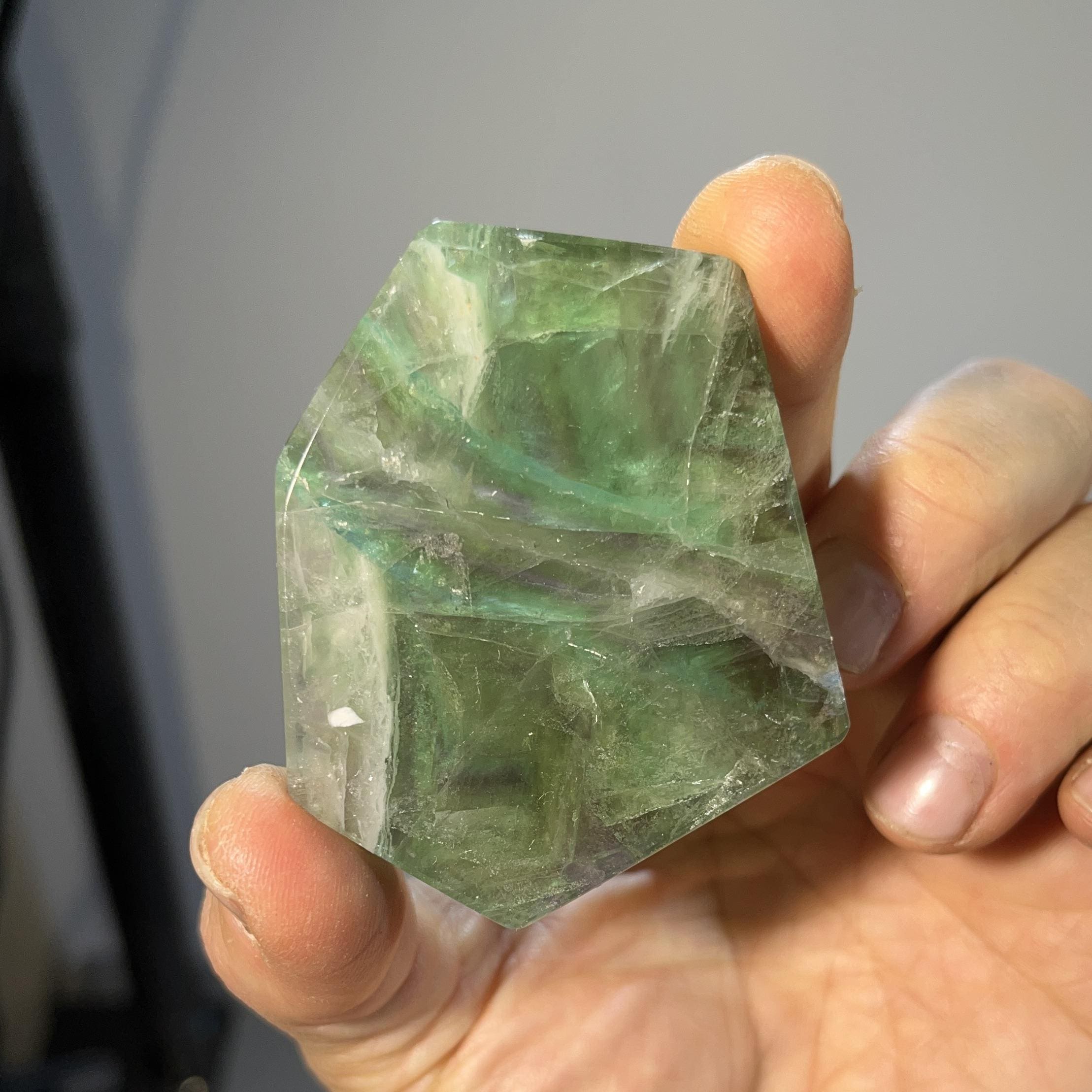 Fluorite (green/rainbow) geometric freeform palm stone, healing crystal - Image 2