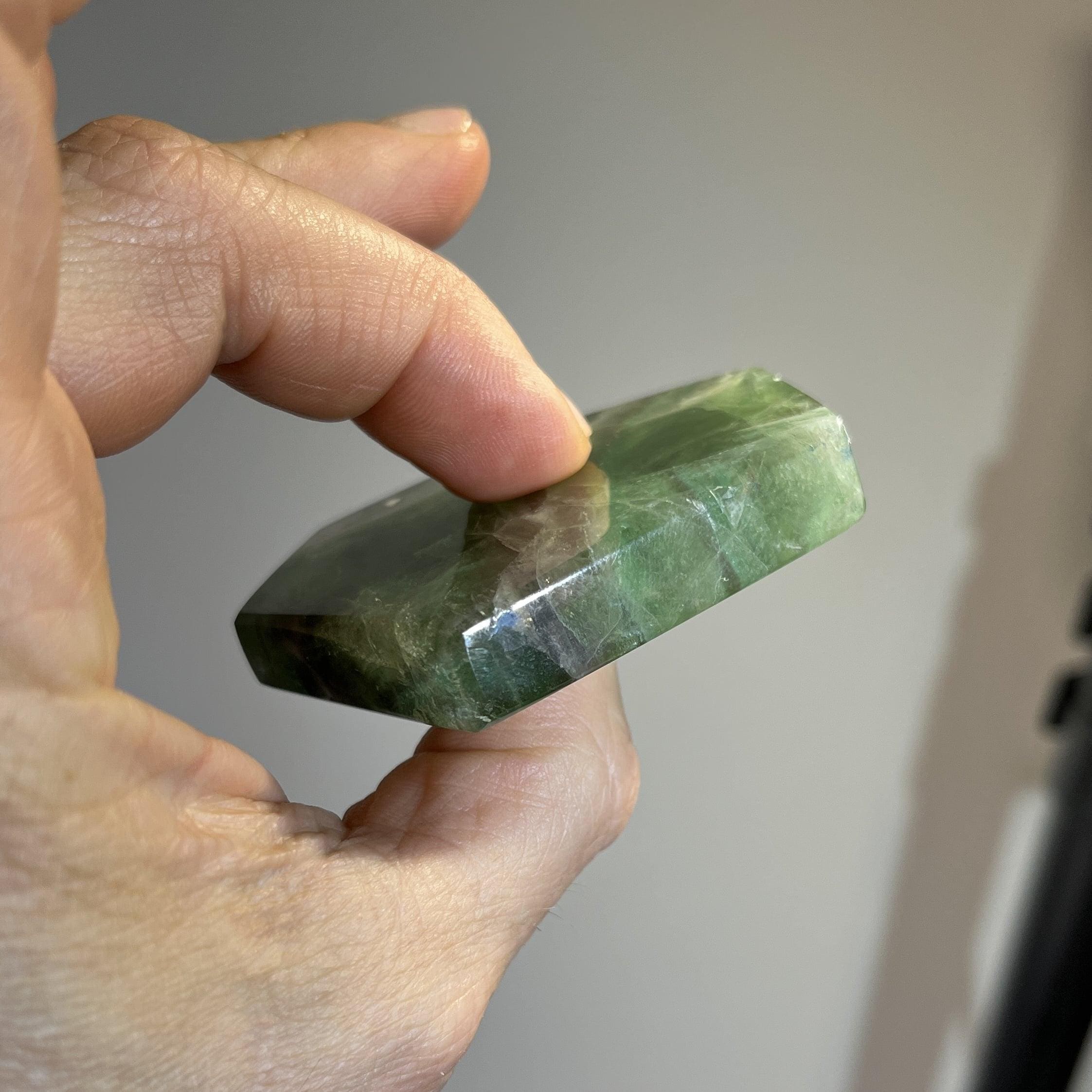 Fluorite (green/rainbow) geometric freeform palm stone, healing crystal - Image 3