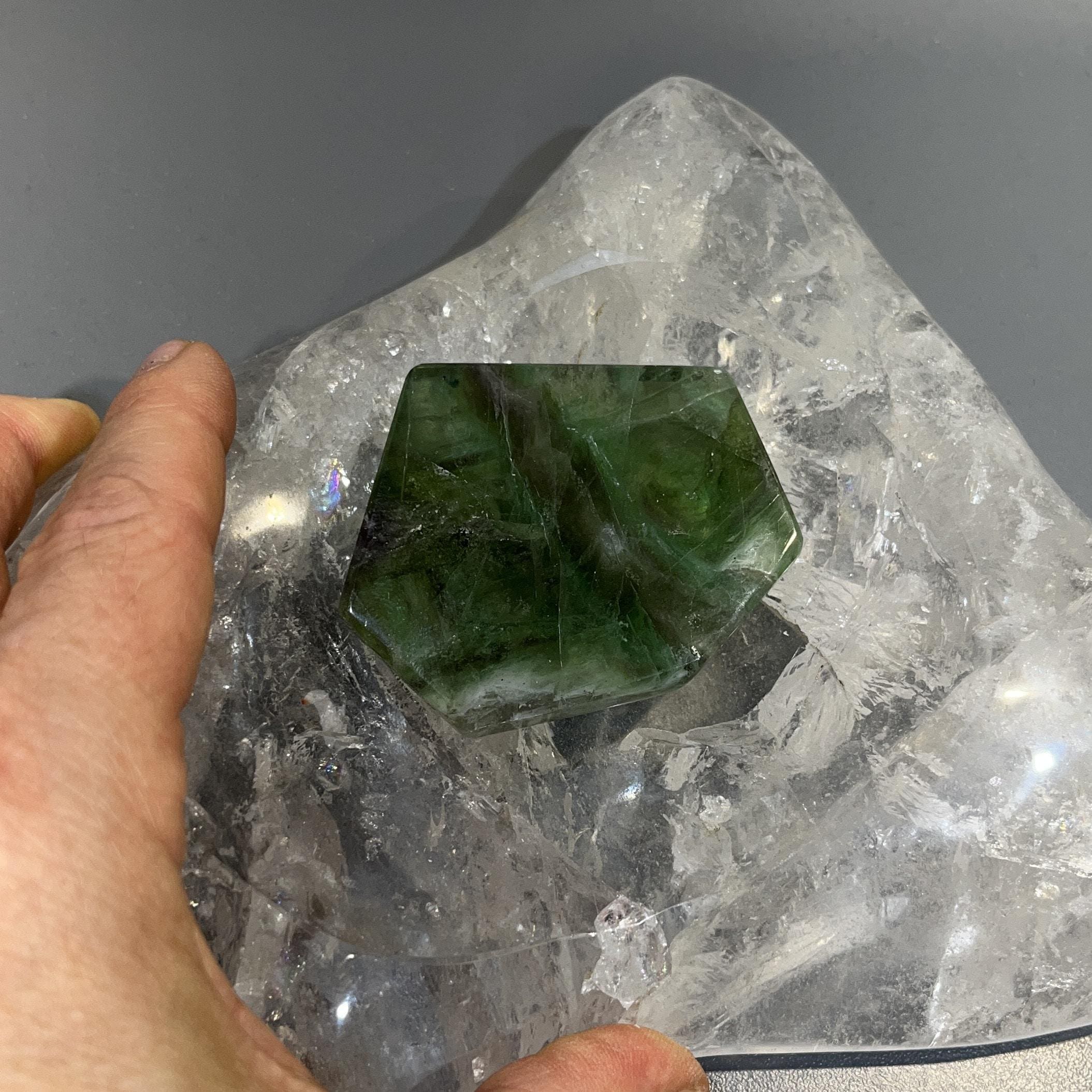 Fluorite (green/rainbow) geometric freeform palm stone, healing crystal - Image 4