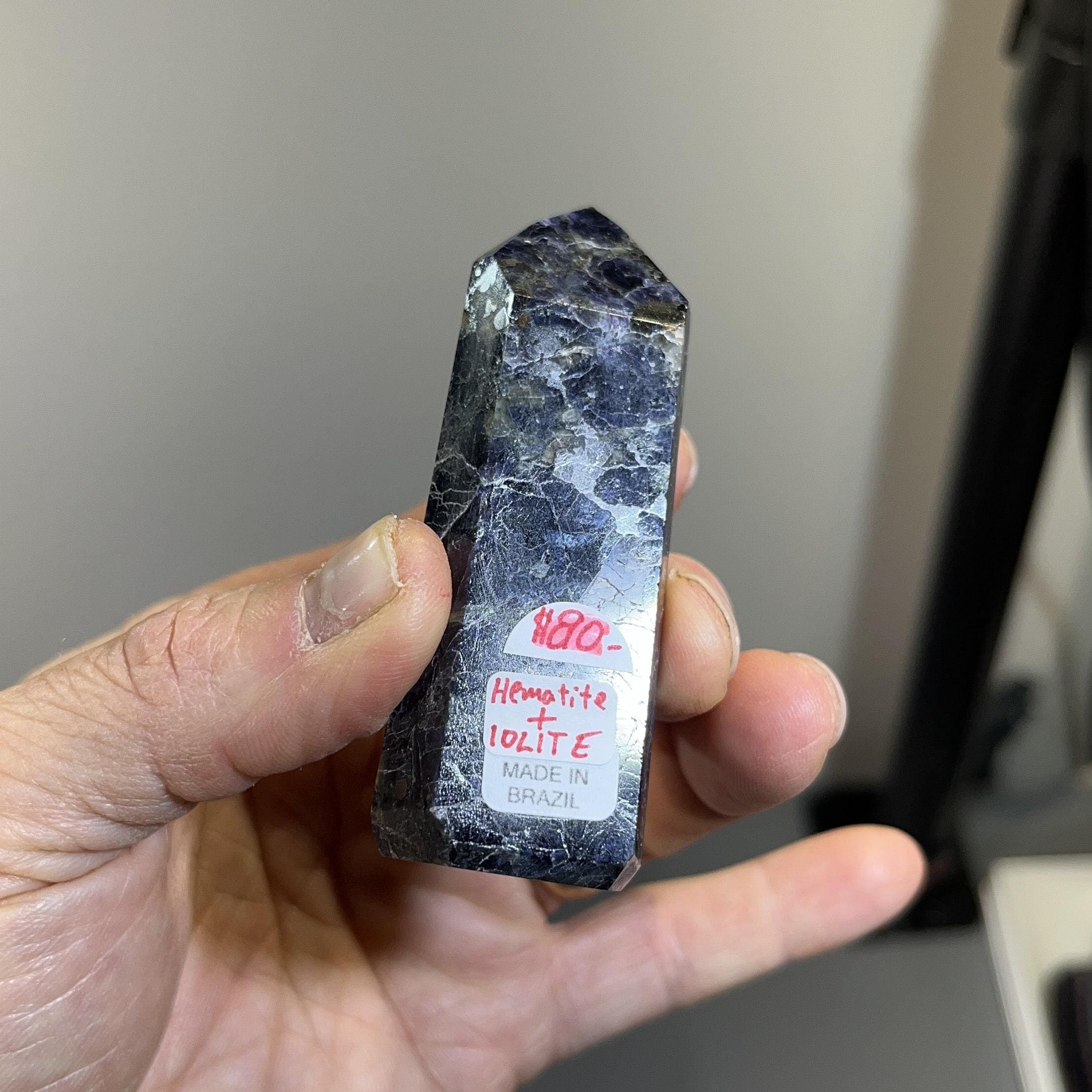 Iolite and Hematite fine cut tower healing crystal